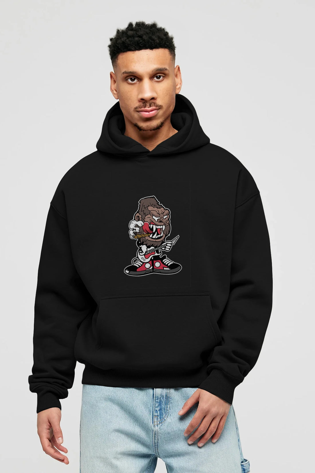 Gorilla Rock Star Ön Baskılı Hoodie Oversize Kapüşonlu Sweatshirt Erkek Kadın Unisex
