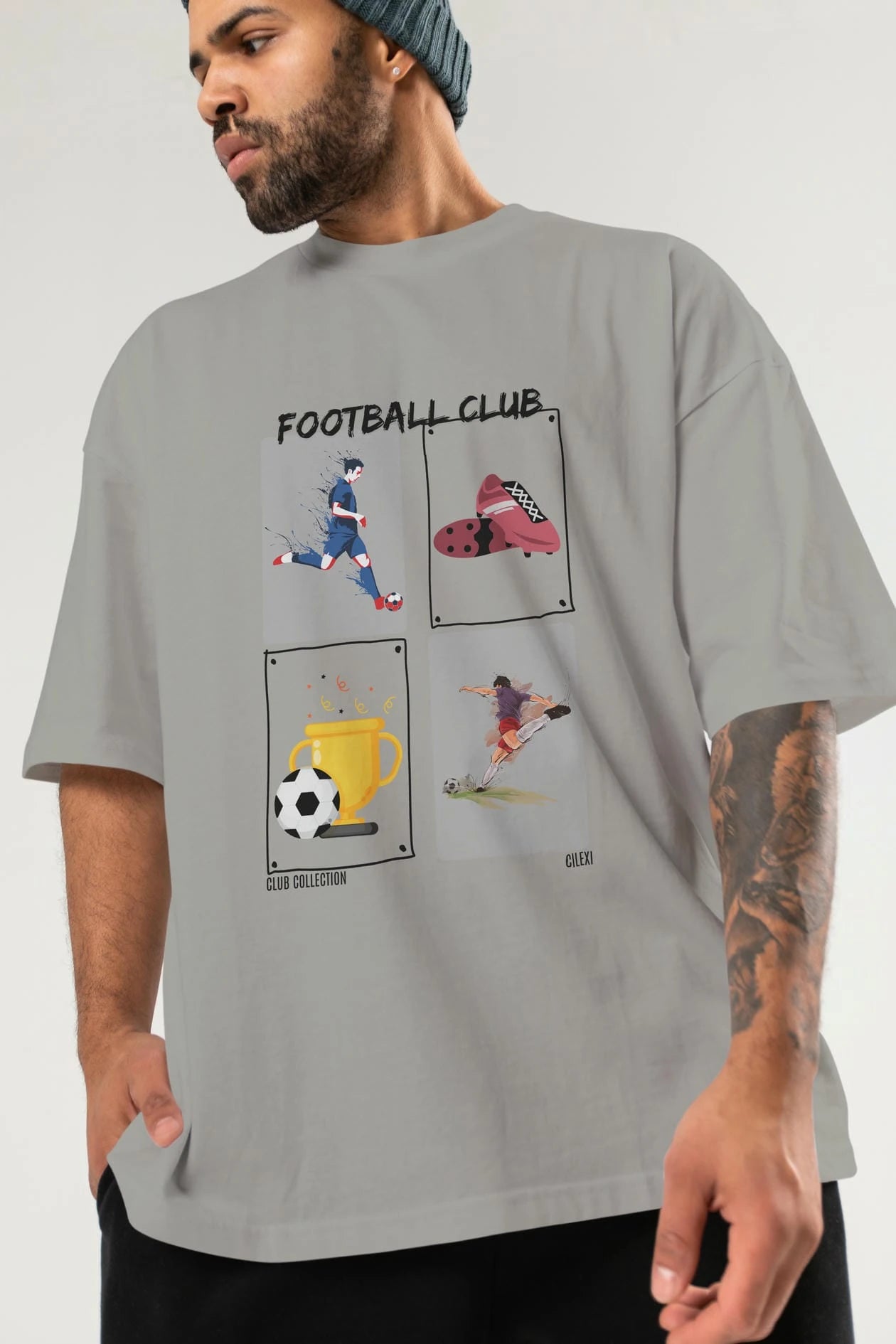 Football Club ön Baskılı Oversize t-shirt Erkek Kadın %100 Pamuk Bisiklet Yaka tişort