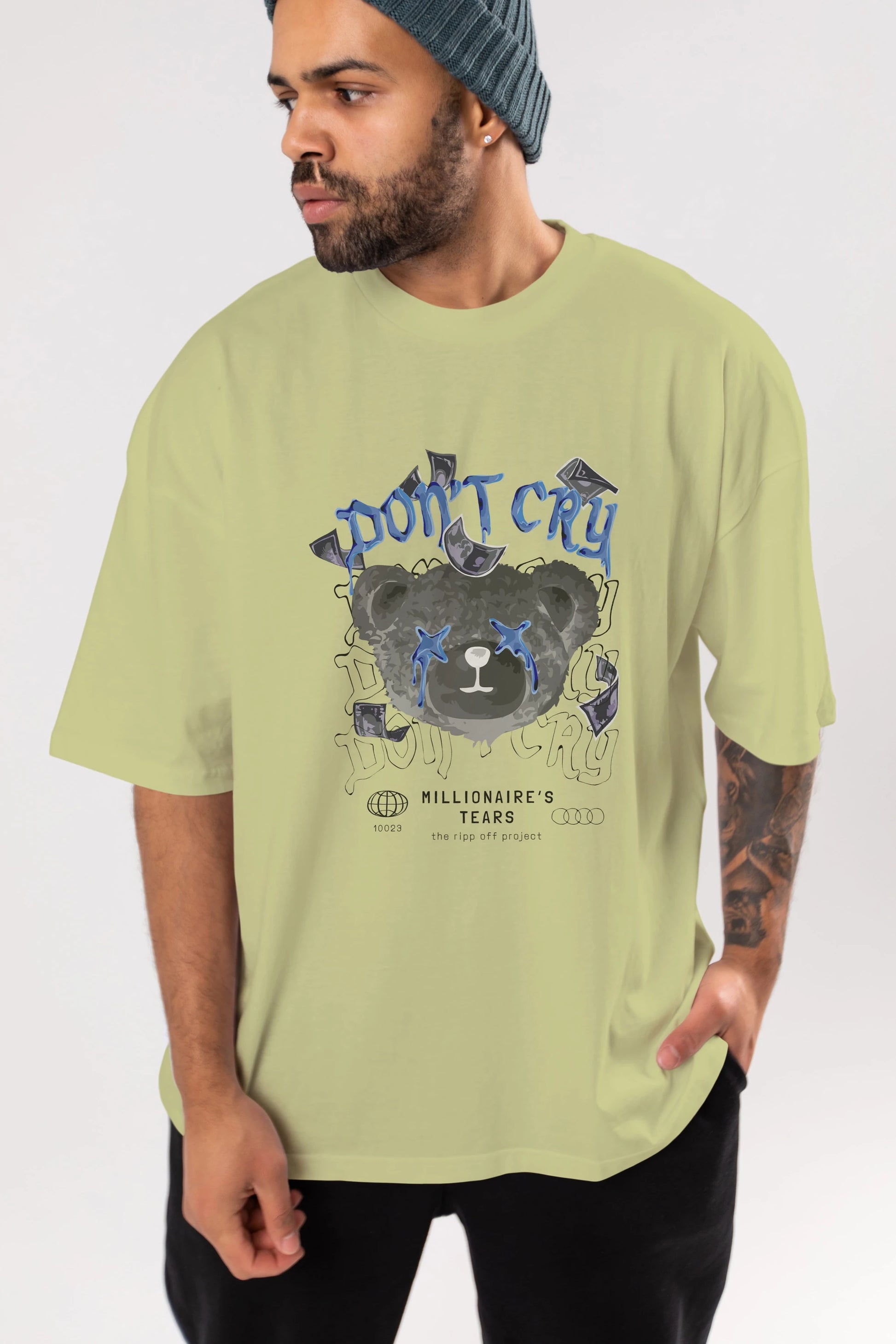 Dont Cry Bear Ön Baskılı Oversize t-shirt Erkek Kadın Unisex