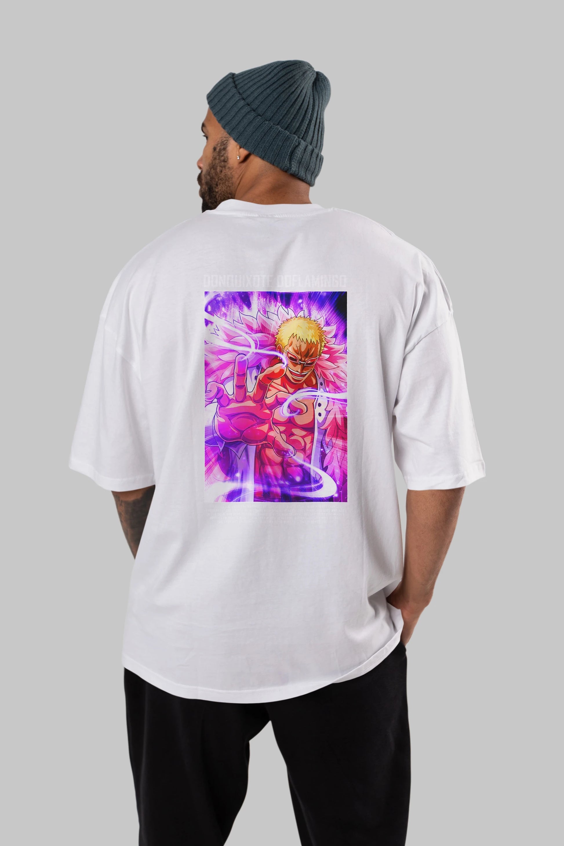 Doflamingo Anime Arka Baskılı Oversize t-shirt Erkek Kadın Unisex %100 pamuk tişort