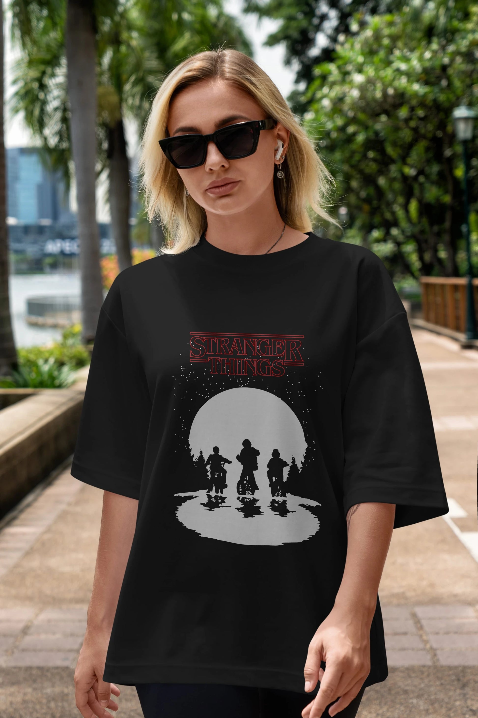 Stranger Things Ön Baskılı Oversize t-shirt Erkek Kadın Unisex %100 Pamuk Bisiklet Yaka tişort
