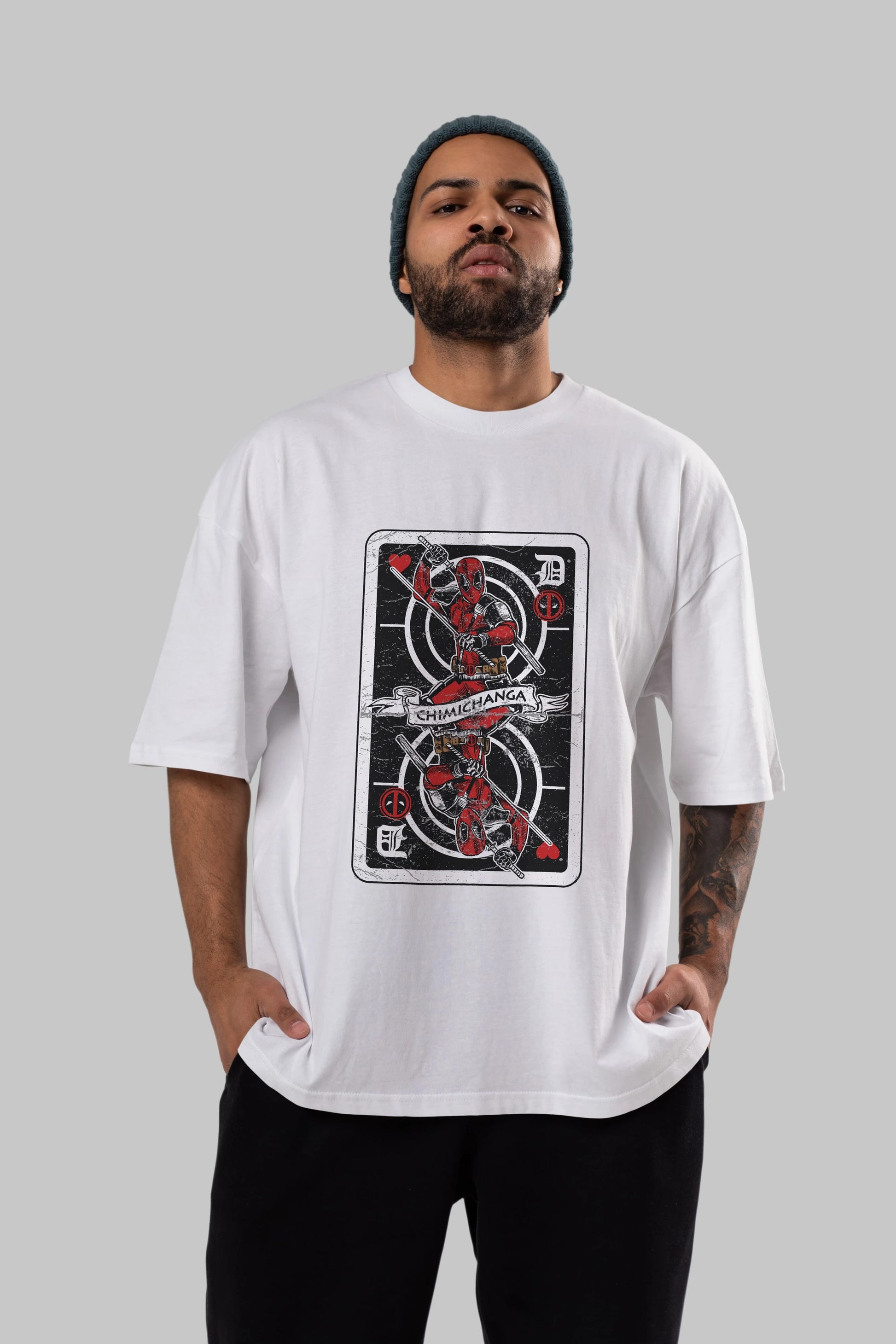 Deadpool Card Ön Baskılı Oversize t-shirt Erkek Kadın Unisex %100 Pamuk tişort