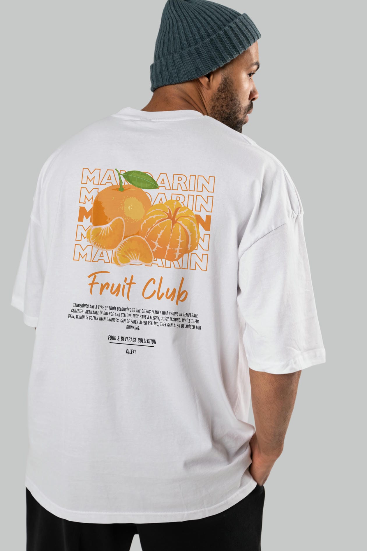 Mandarin Arka Baskılı Oversize t-shirt Erkek Kadın Pamuk Bisiklet Yaka tişort