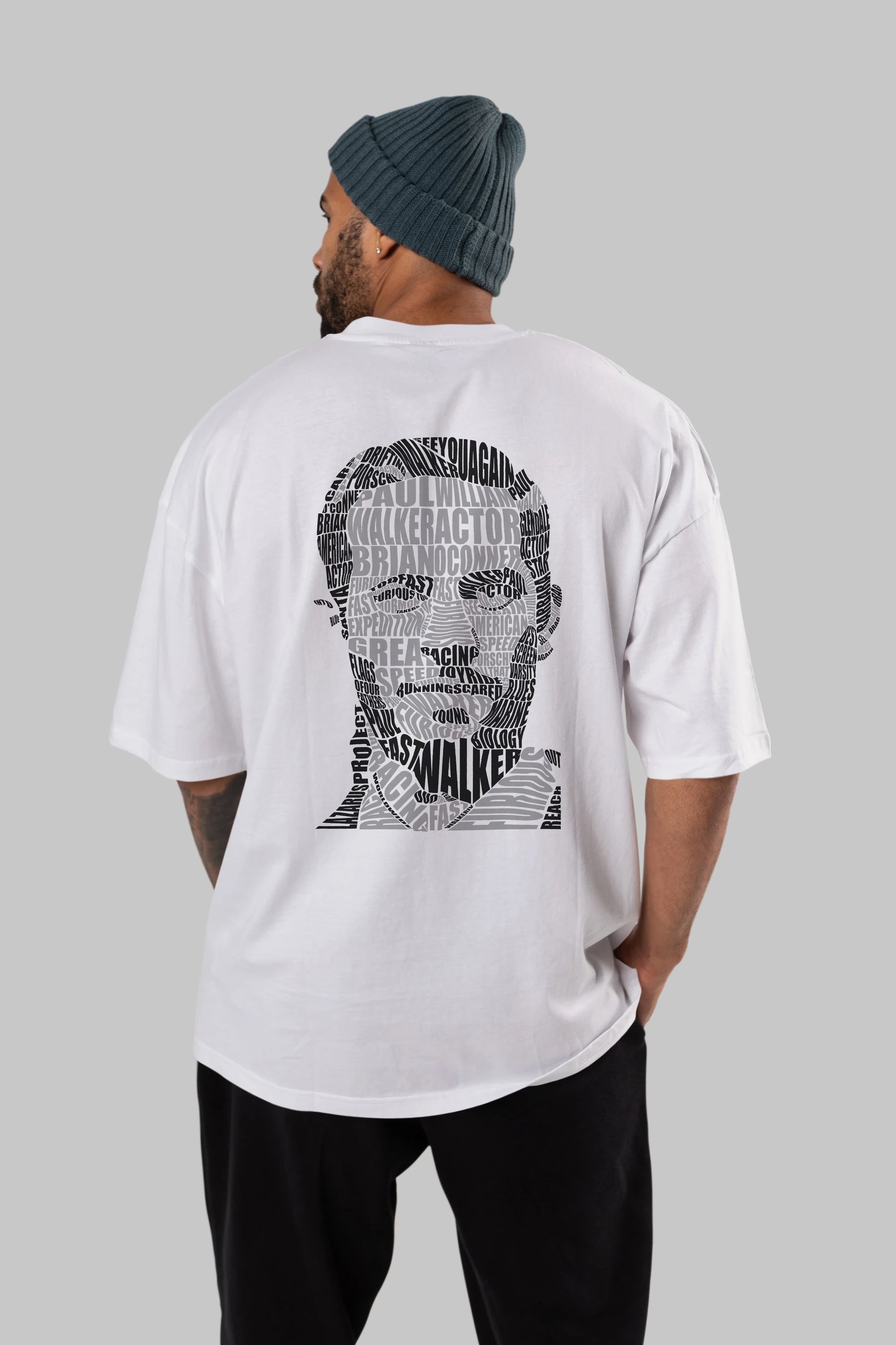 Paul Walker Calligram Arka Baskılı Oversize t-shirt %100 pamuk Erkek Kadın Unisex