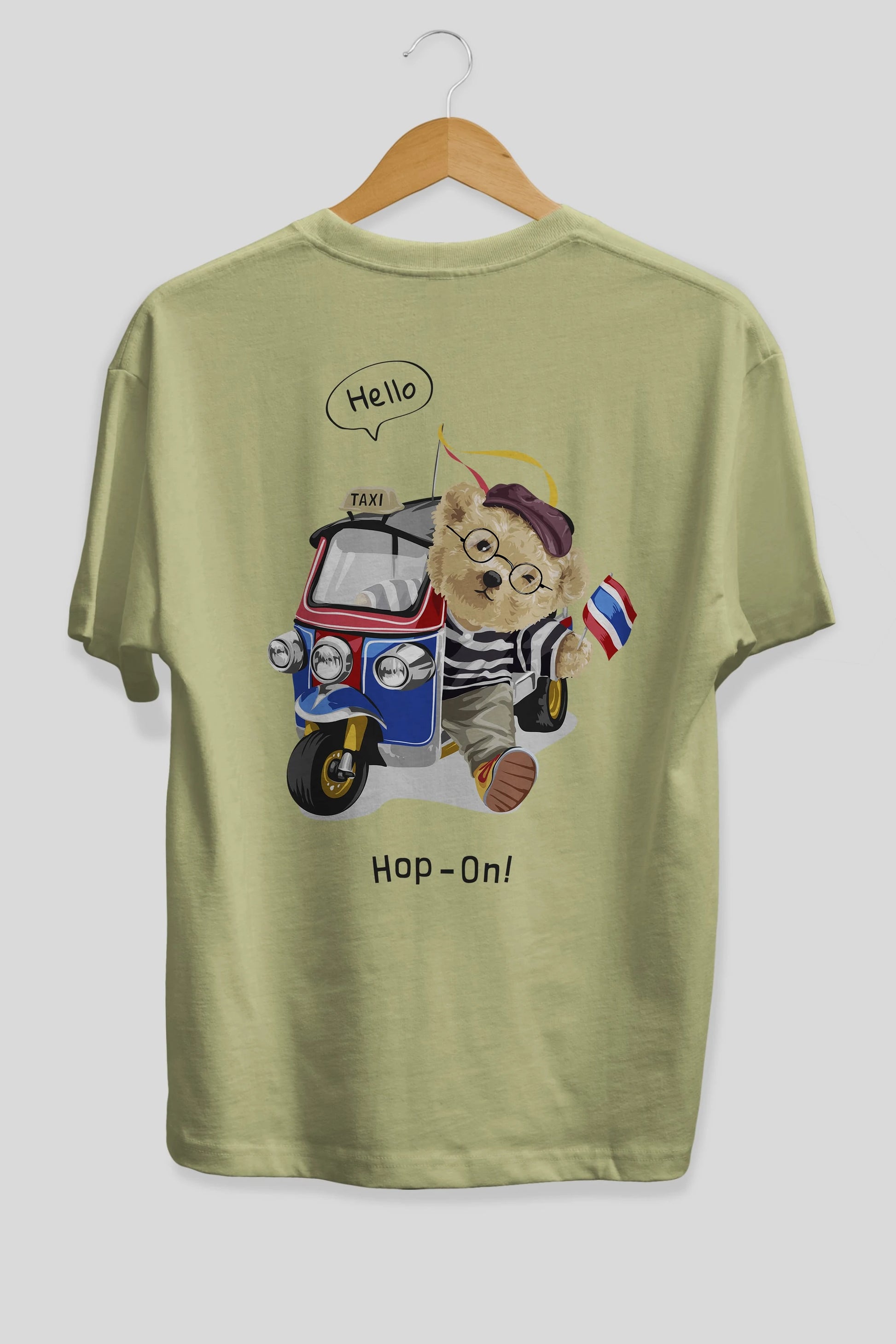 Teddy Bear Hop-On Arka Baskılı Oversize t-shirt Erkek Kadın Unisex %100 Pamuk