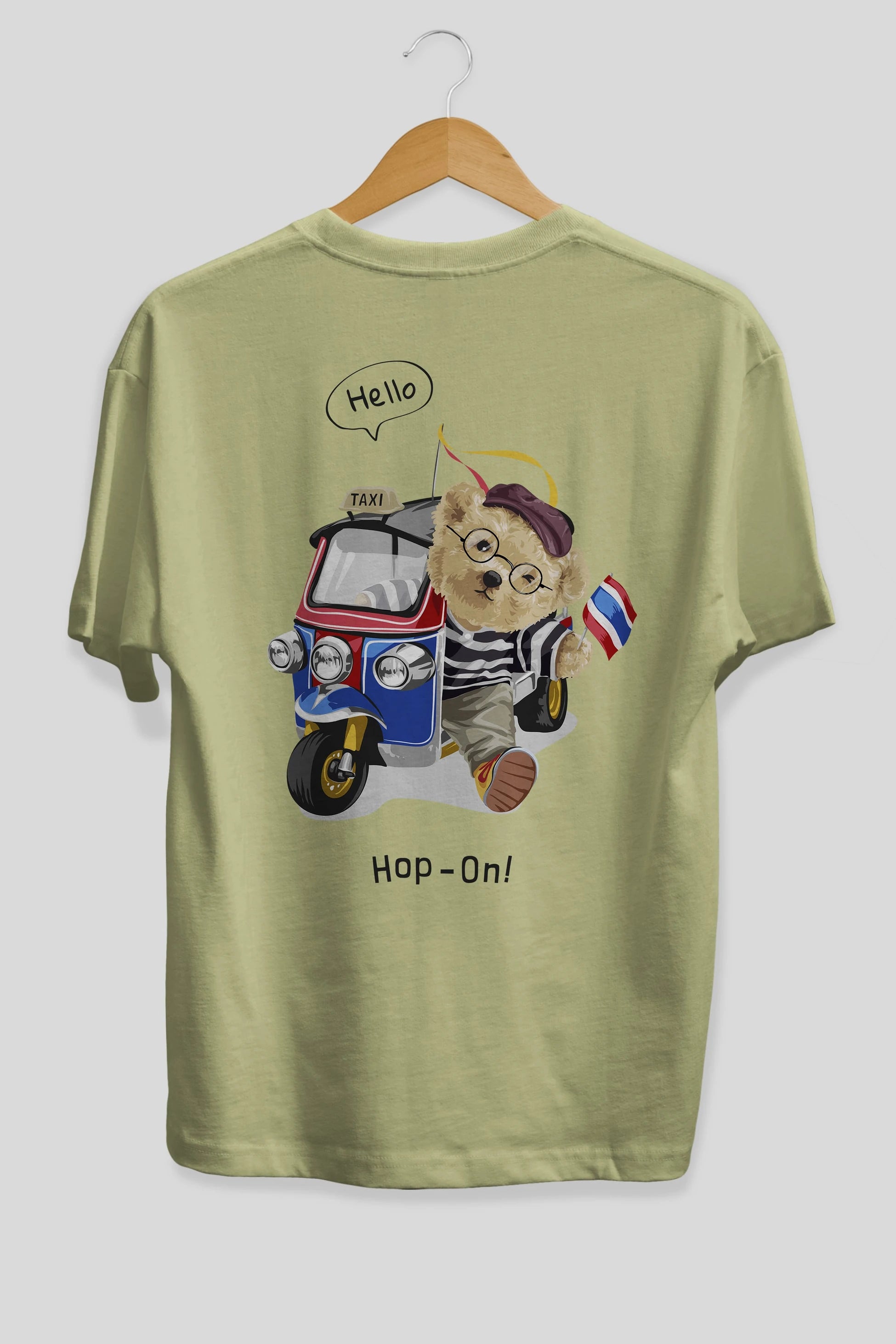 Teddy Bear Hop-On Arka Baskılı Oversize t-shirt Erkek Kadın Unisex %100 Pamuk
