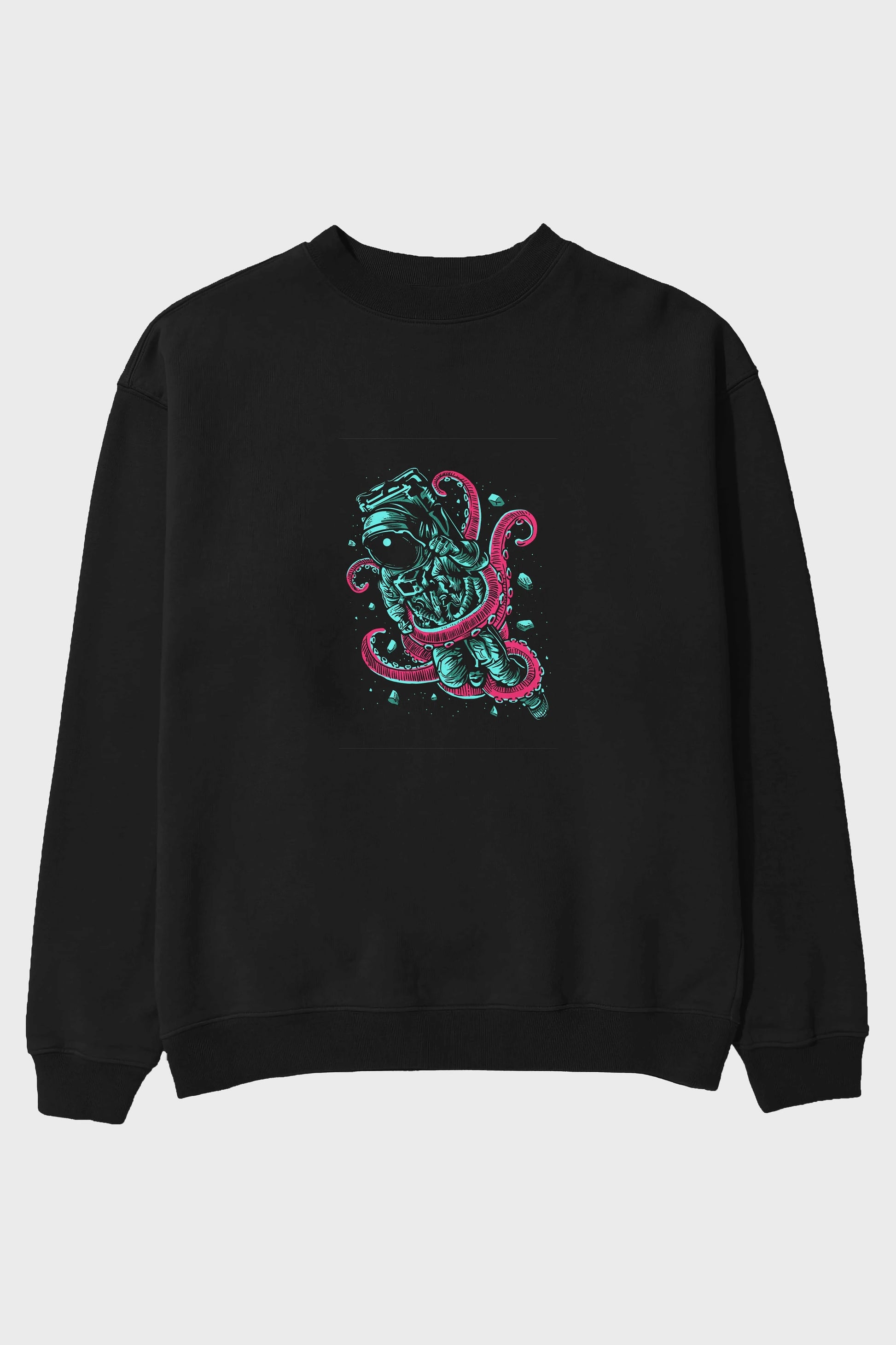 Astronaut Octopus Ön Baskılı Oversize Sweatshirt Erkek Kadın Unisex
