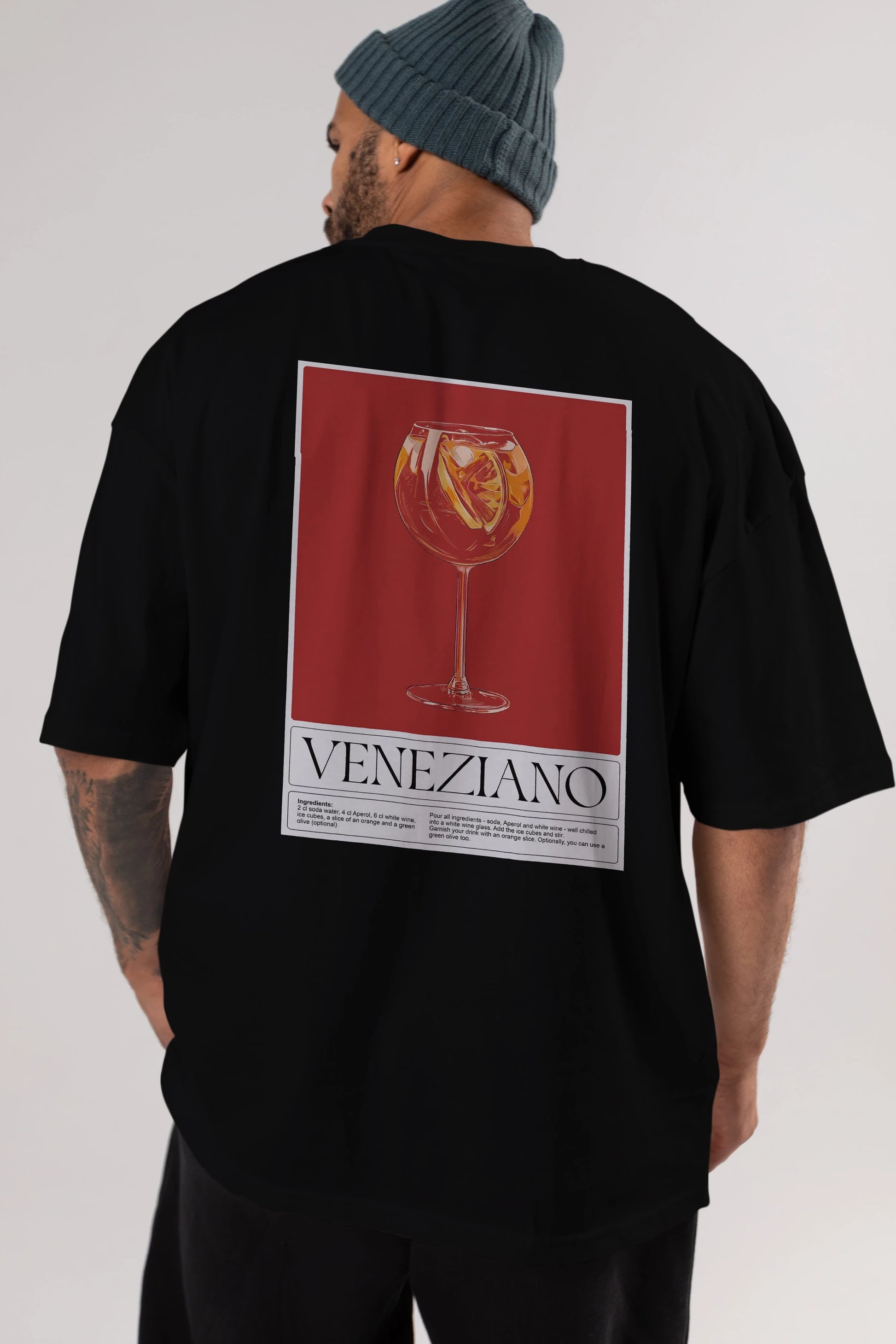 Veneziano Arka Baskılı Oversize t-shirt Erkek Kadın Unisex %100 Pamuk Bisiklet Yaka tişort
