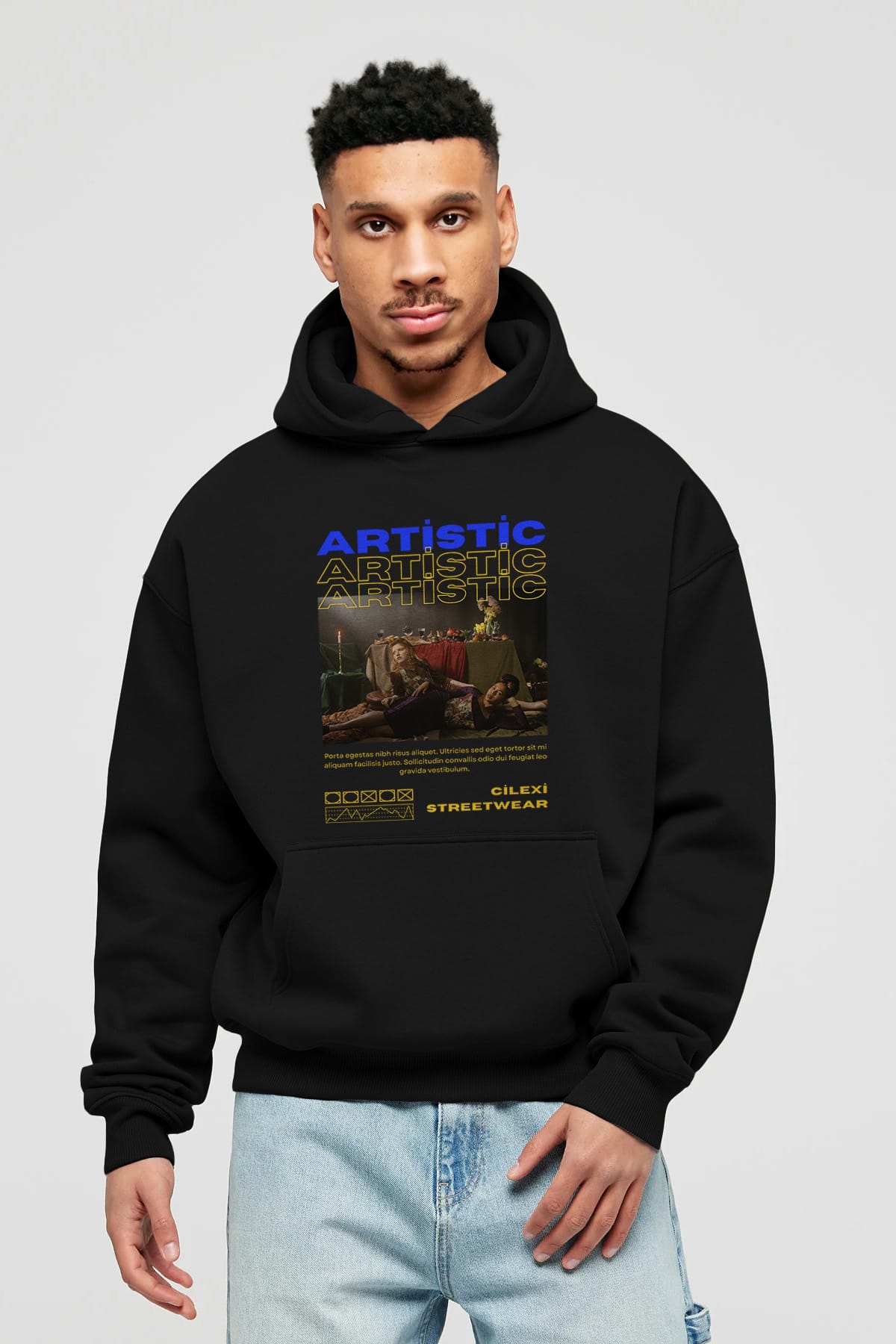 Artistic Yazılı Streetwear Ön Baskılı Oversize Hoodie Kapüşonlu Sweatshirt Erkek Kadın Unisex