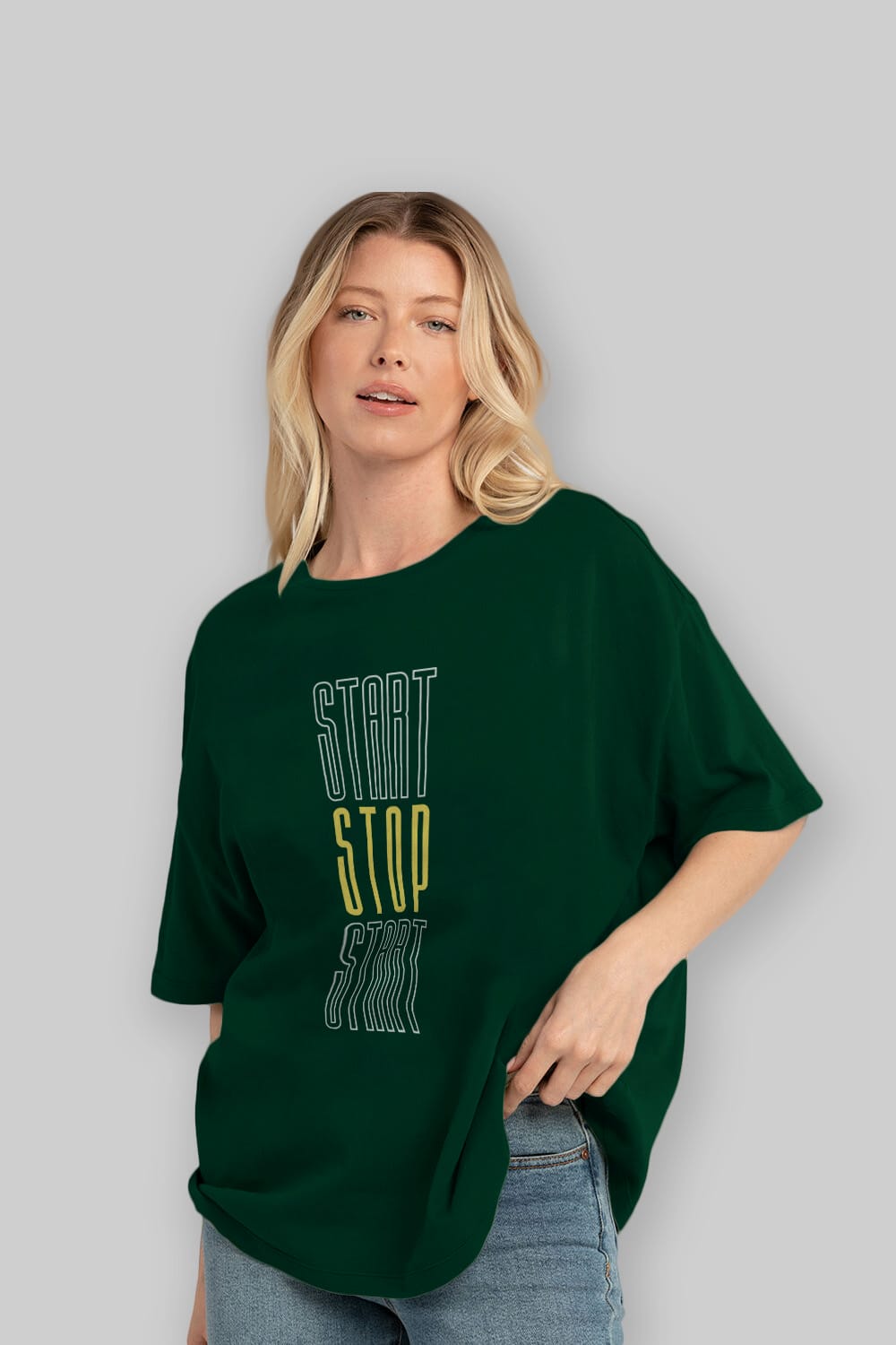 Start Stop Start Yazılı Ön Baskılı Oversize t-shirt Erkek Kadın Unisex
