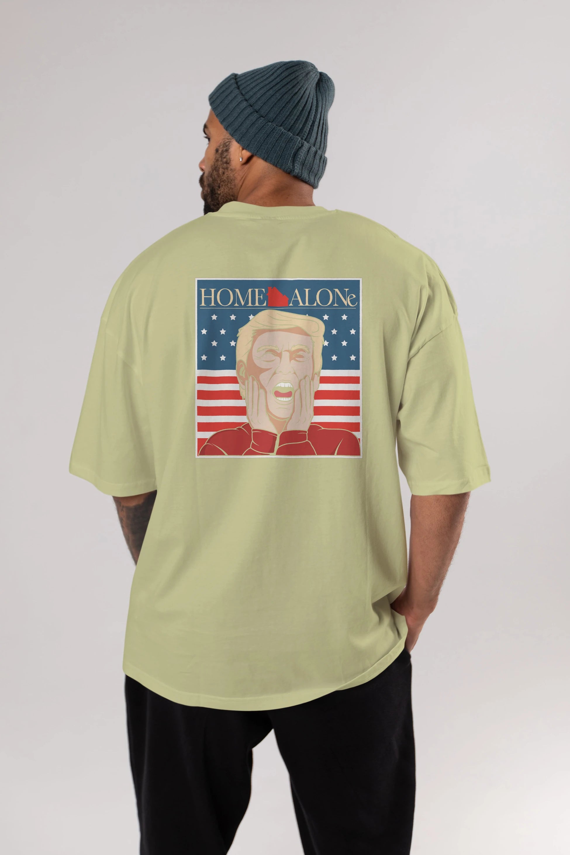 Home Alone Trump Arka Baskılı Oversize t-shirt Erkek Kadın Unisex %100 Pamuk tişort