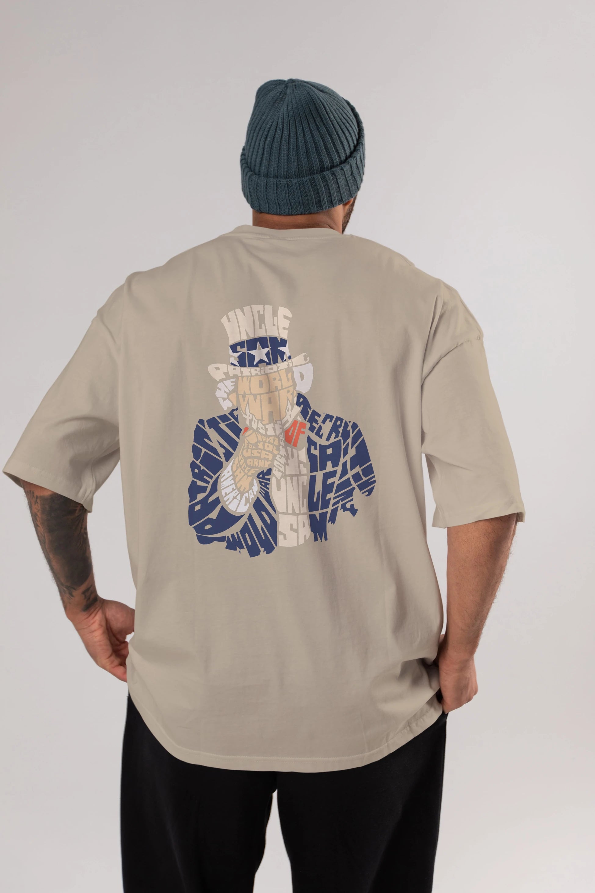Uncle Sam Arka Baskılı Oversize t-shirt %100 pamuk Erkek Kadın Unisex