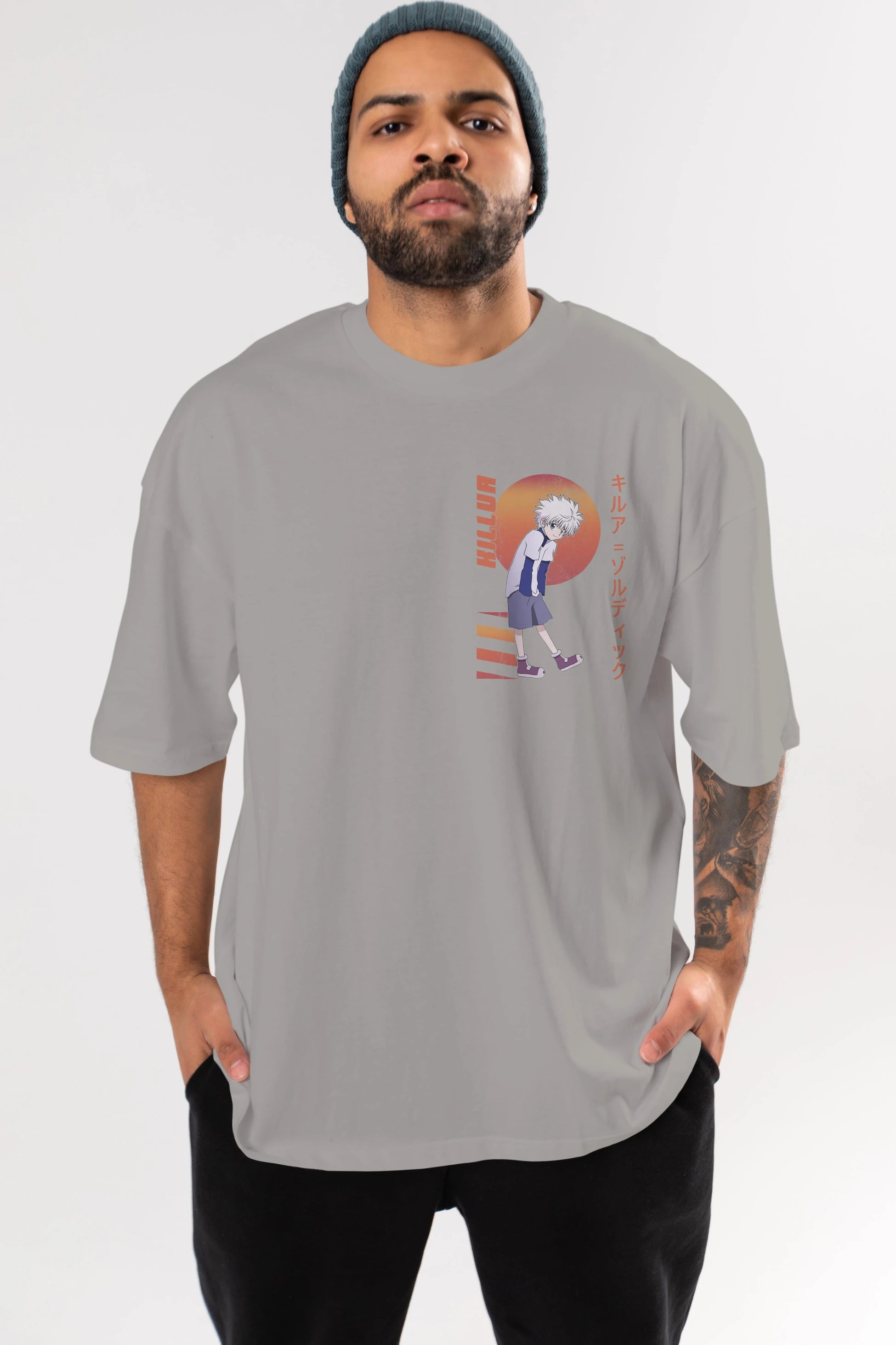 Killua Zoldyck 5 2 Ön Sol Baskılı Oversize t-shirt Erkek Kadın Unisex %100 Pamuk Bisiklet Yaka tişort