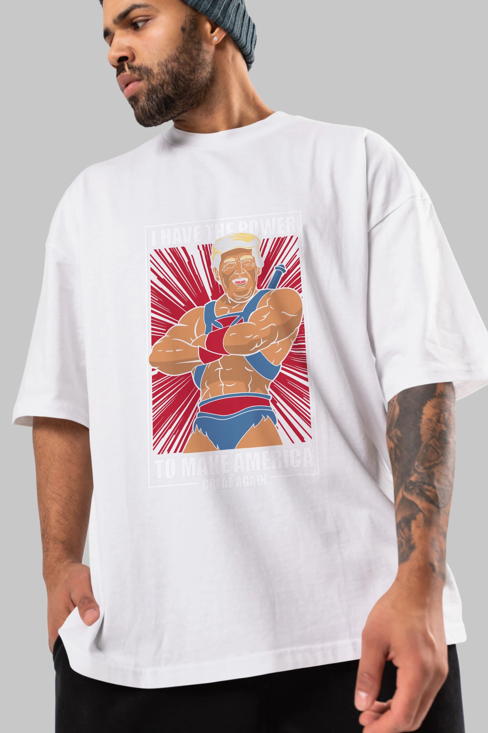 Trump Heman Ön Baskılı Oversize t-shirt Erkek Kadın Unisex %100 Pamuk tişort