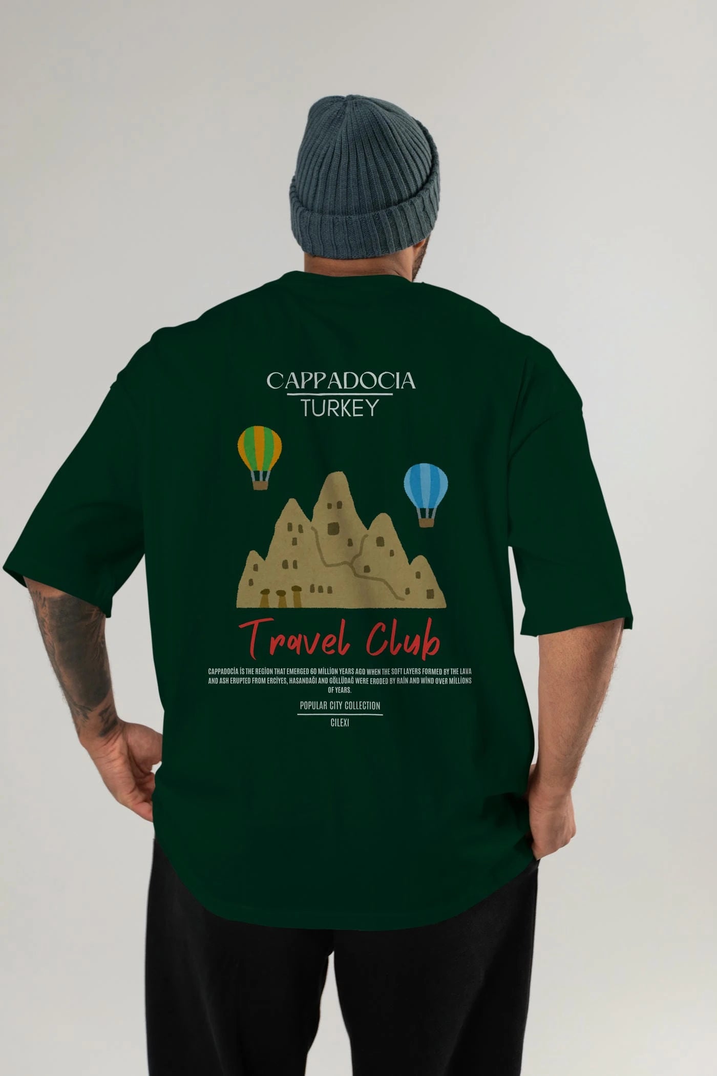 Cappadocia Turkey Arka Baskılı Oversize t-shirt Erkek Kadın Pamuk Bisiklet Yaka tişort