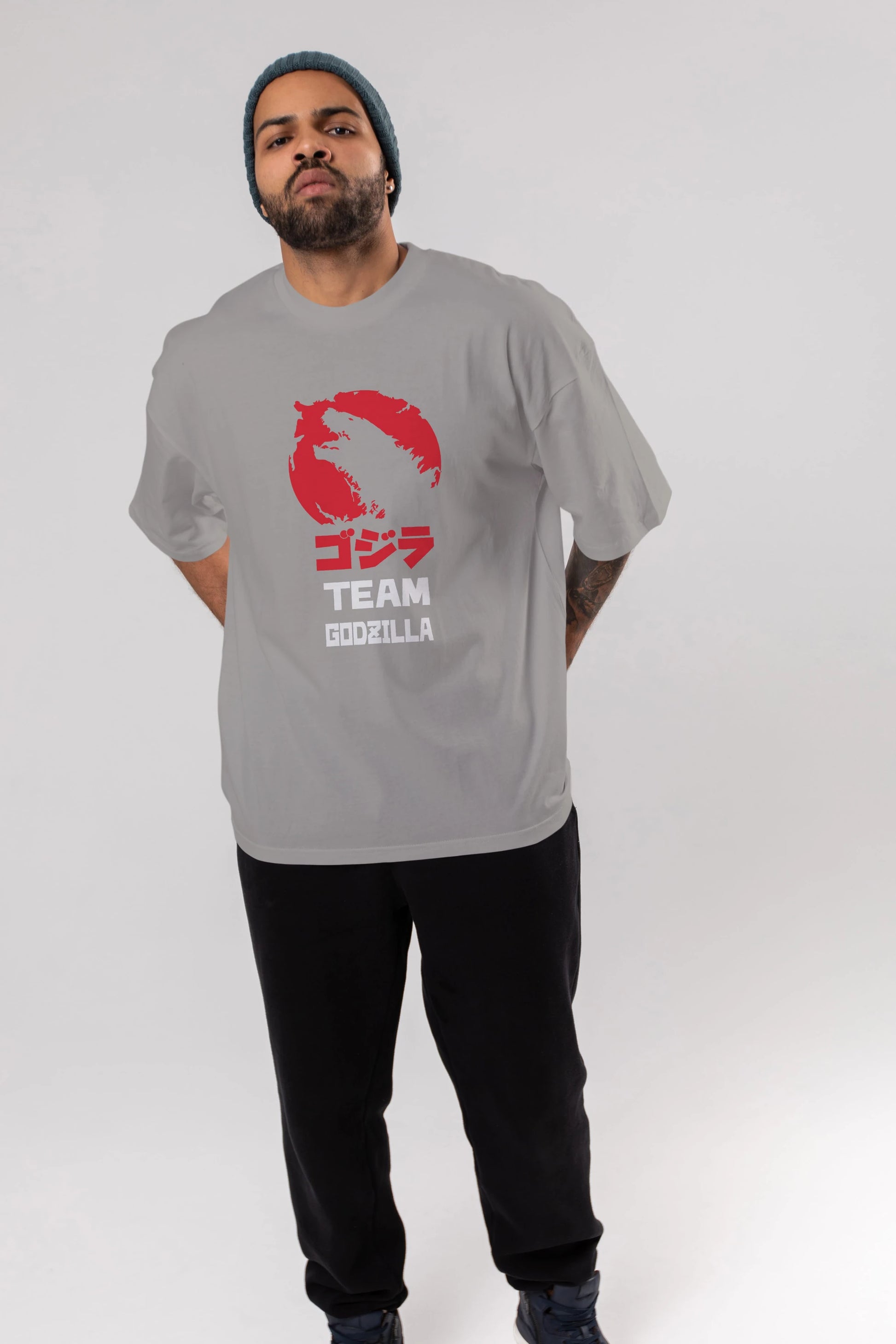 Team Godzilla Ön Baskılı Oversize t-shirt Erkek Kadın Unisex %100 Pamuk Bisiklet Yaka tişort
