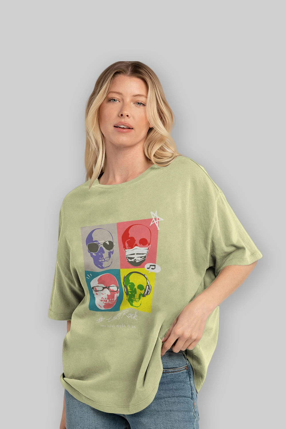 Lets Rock Ön Baskılı Oversize t-shirt Erkek Kadın Unisex