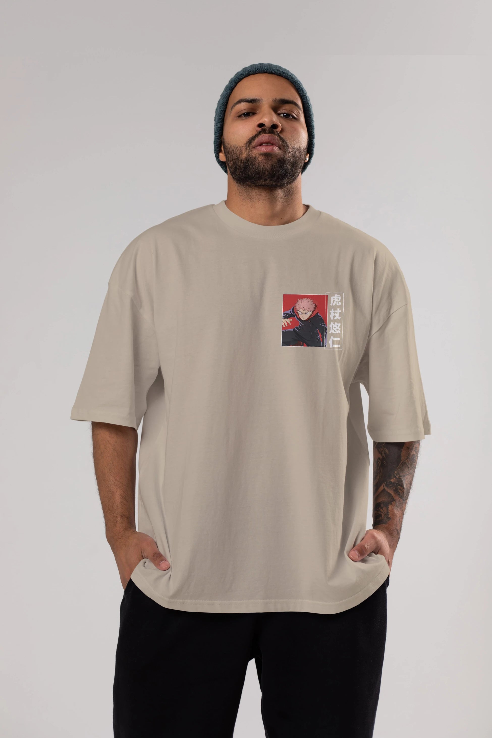 Yuuji Itadori 2 Ön Sol Baskılı Oversize t-shirt Erkek Kadın Unisex %100 Pamuk Bisiklet Yaka tişort