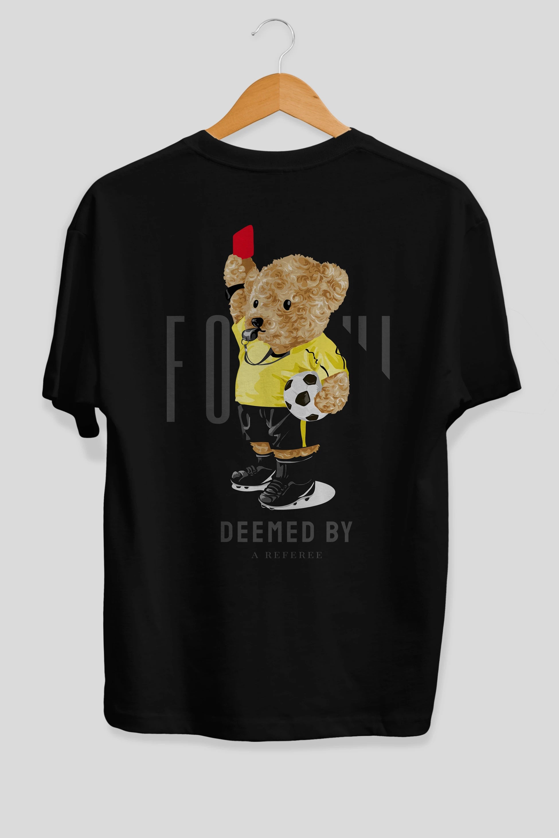 Teddy Bear Kırmızı Kart Arka Baskılı Oversize t-shirt Erkek Kadın Unisex %100 Pamuk