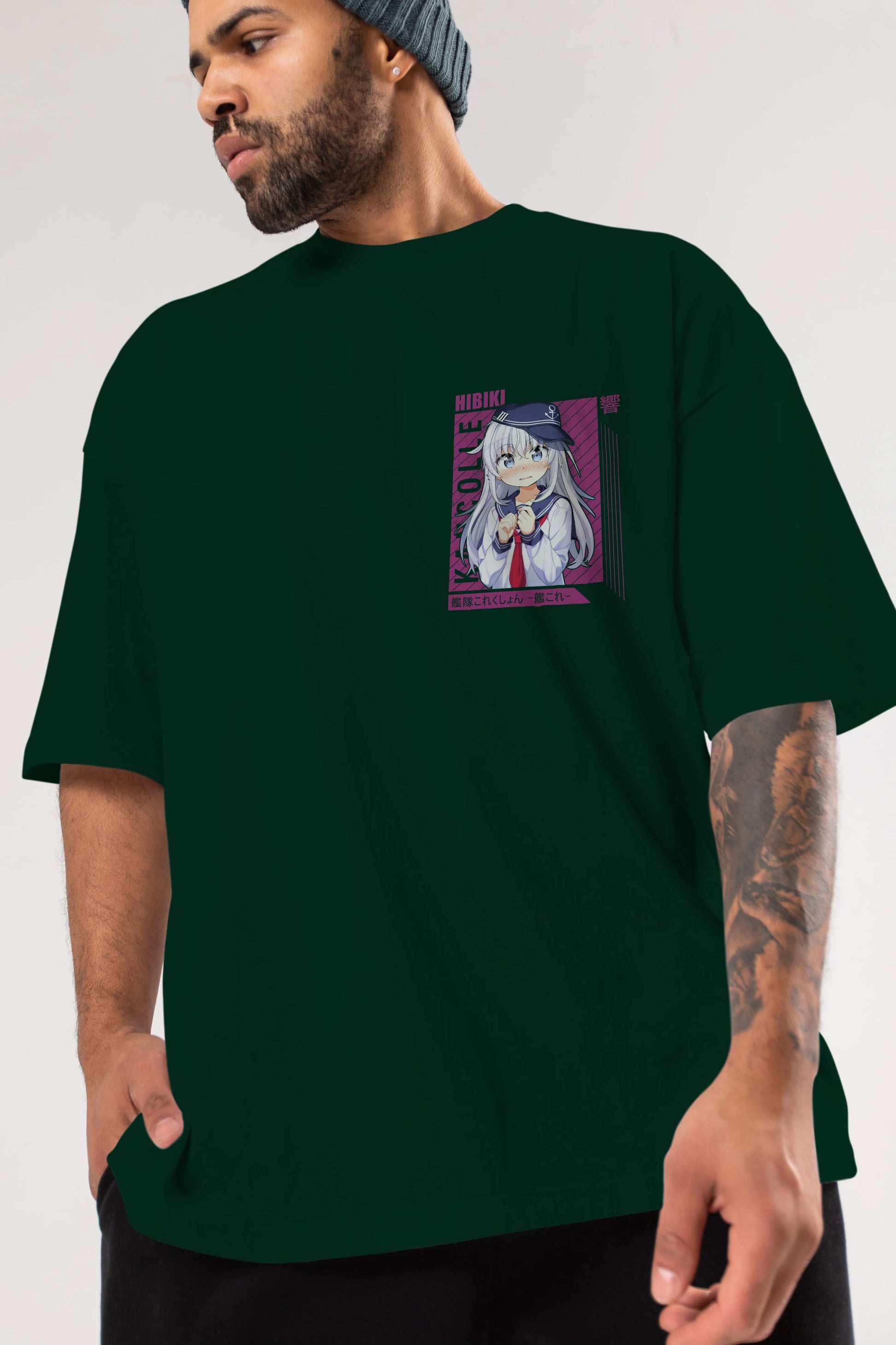 Hibiki 4 Ön Sol Baskılı Oversize t-shirt Erkek Kadın Unisex %100 Pamuk Bisiklet Yaka tişort