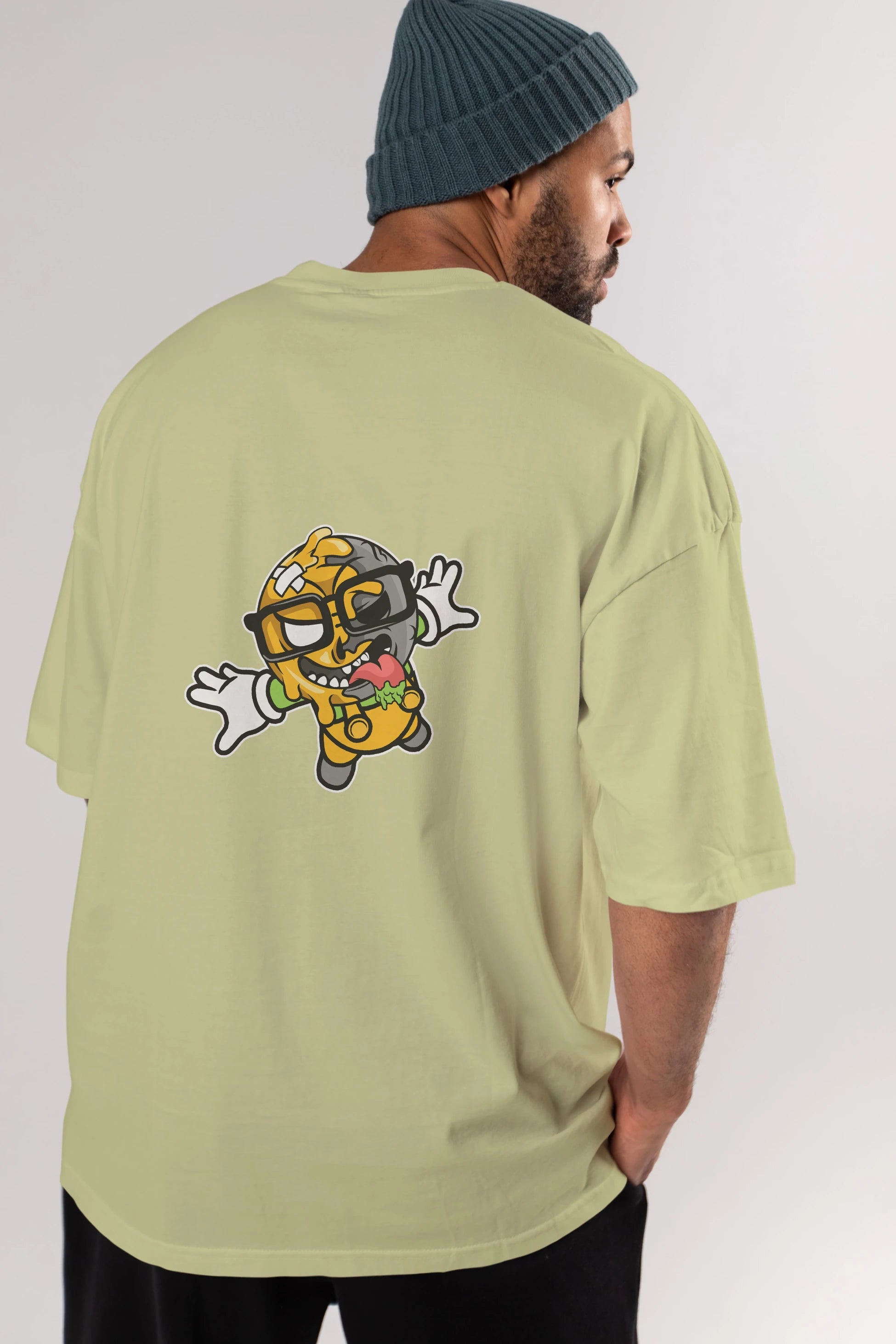 Smiley Jump Arka Baskılı Oversize t-shirt Erkek Kadın Unisex %100 Pamuk tişort