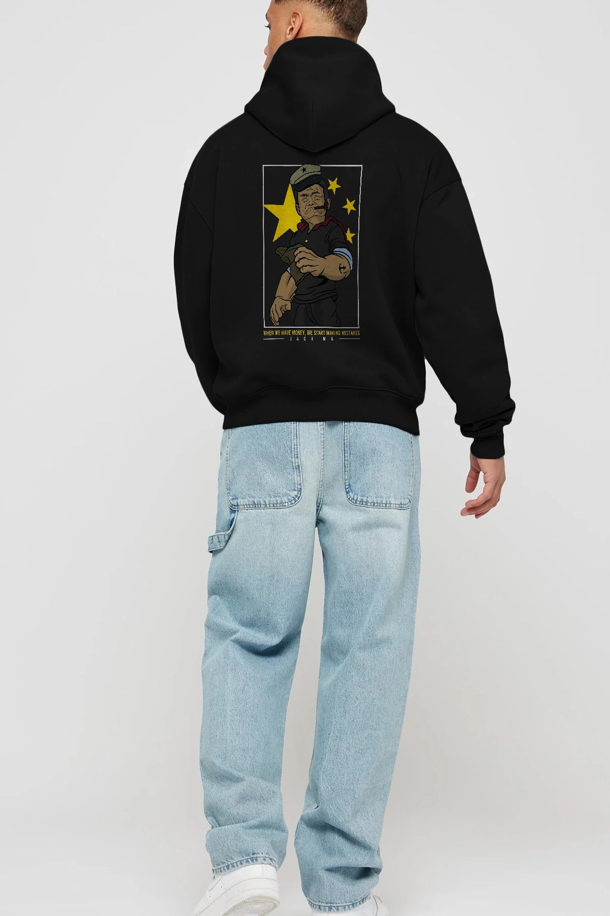 Popeye Jack Ma Arka Baskılı Hoodie Oversize Kapüşonlu Sweatshirt Erkek Kadın Unisex