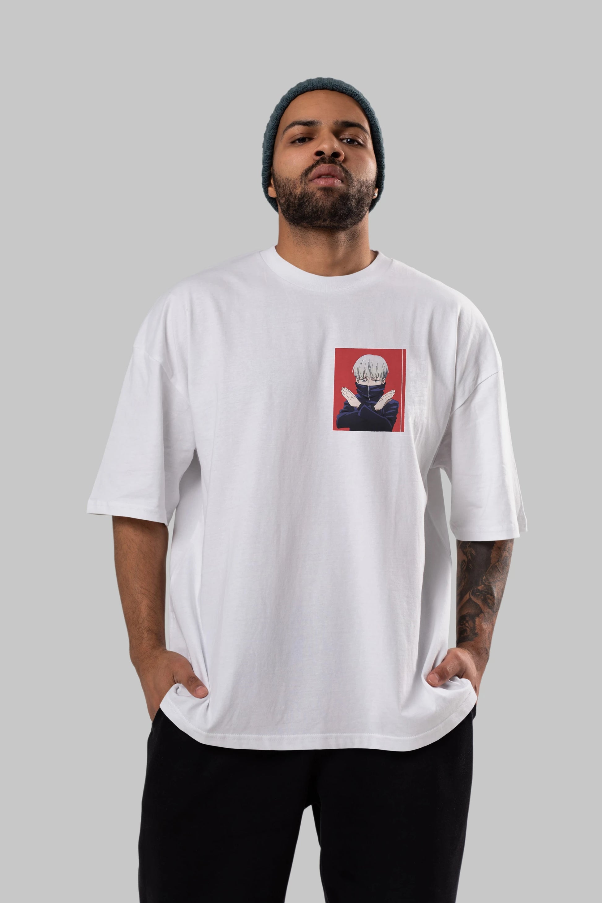 Toge Inumaki Ön Sol Baskılı Oversize t-shirt Erkek Kadın Unisex %100 Pamuk Bisiklet Yaka tişort