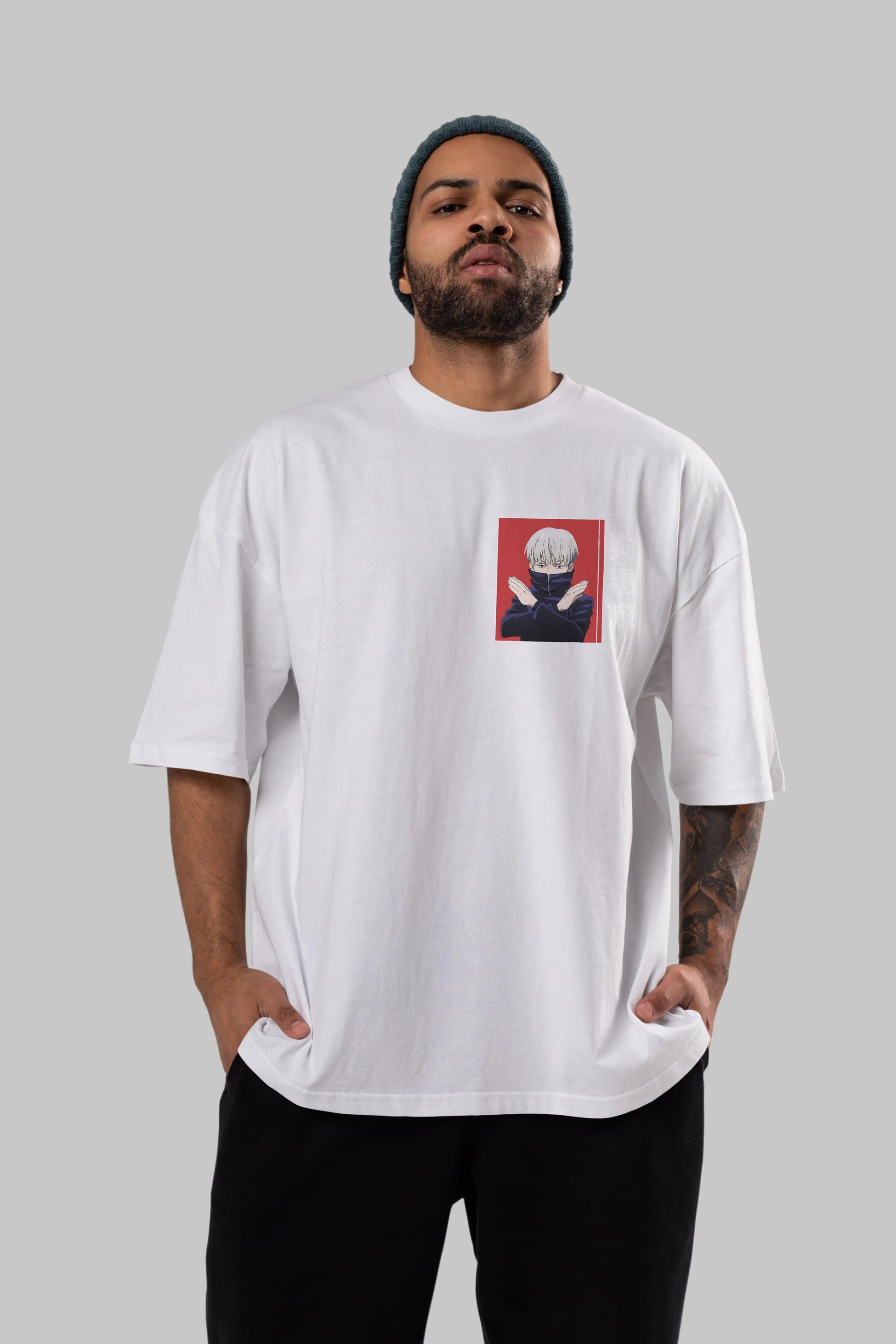 Toge Inumaki Ön Sol Baskılı Oversize t-shirt Erkek Kadın Unisex %100 Pamuk Bisiklet Yaka tişort