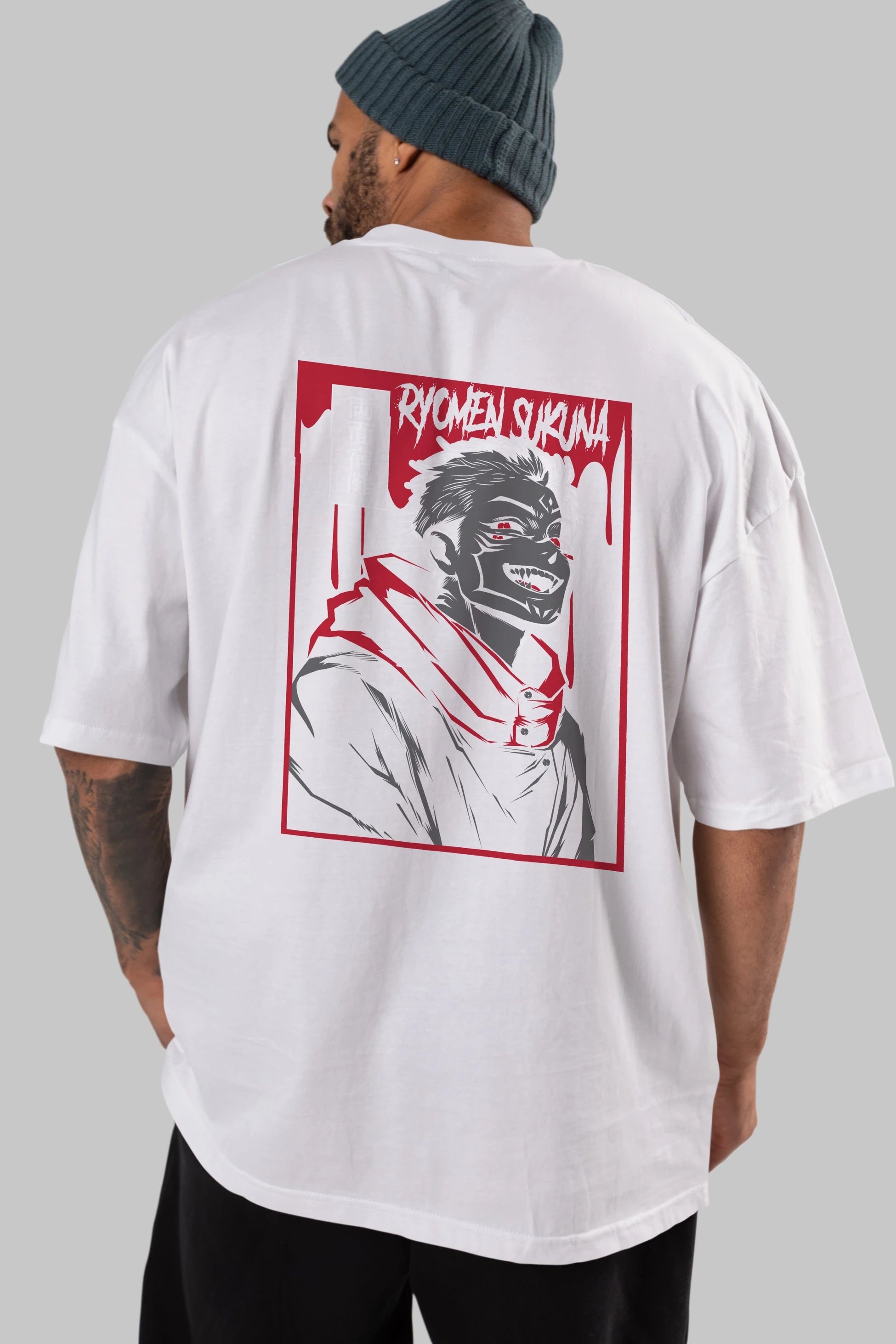 SUKUNA Anime Arka Baskılı Oversize t-shirt Erkek Kadın Unisex