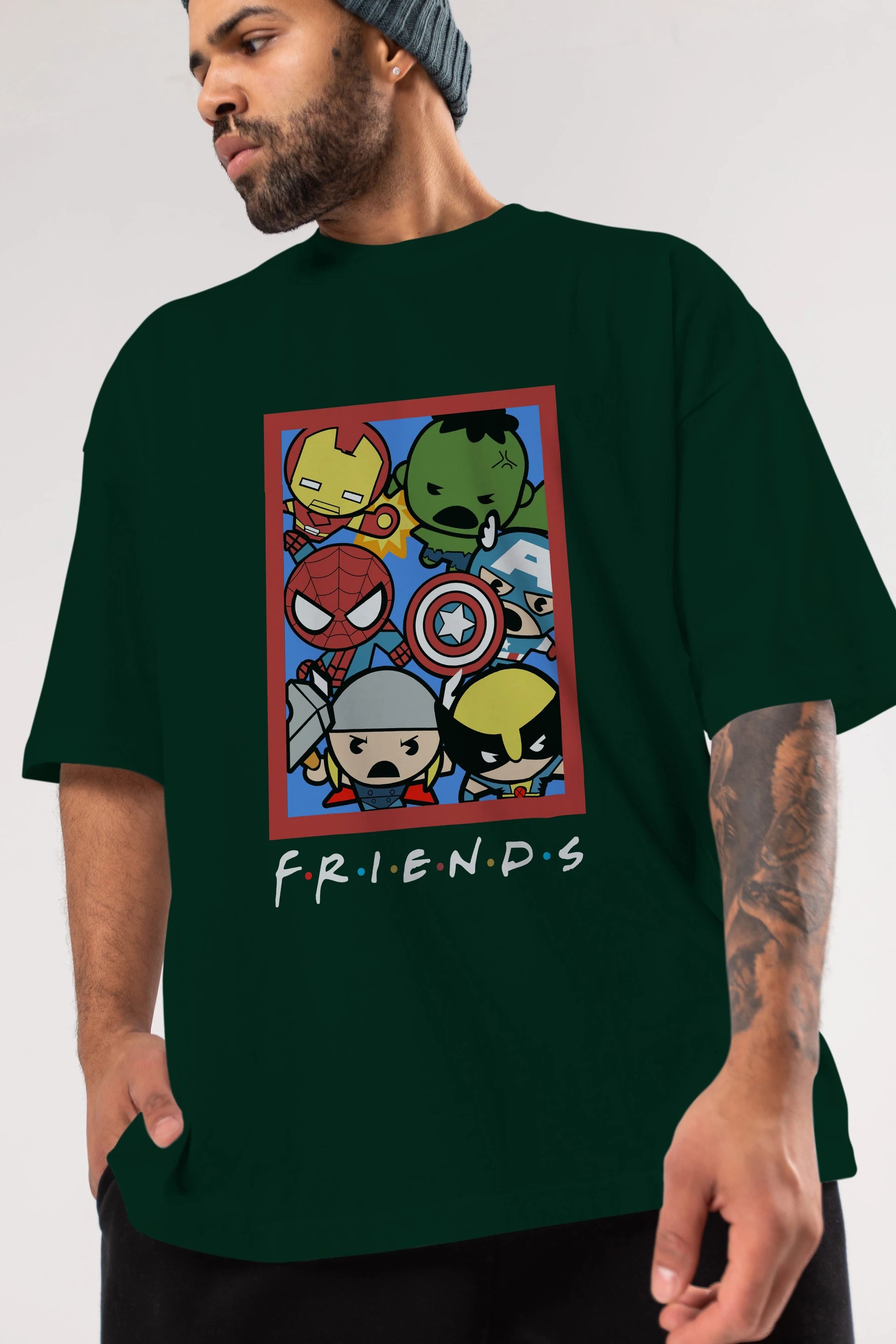 Friends Avenger Ön Baskılı Oversize t-shirt Erkek Kadın Unisex %100 Pamuk Bisiklet Yaka tişort