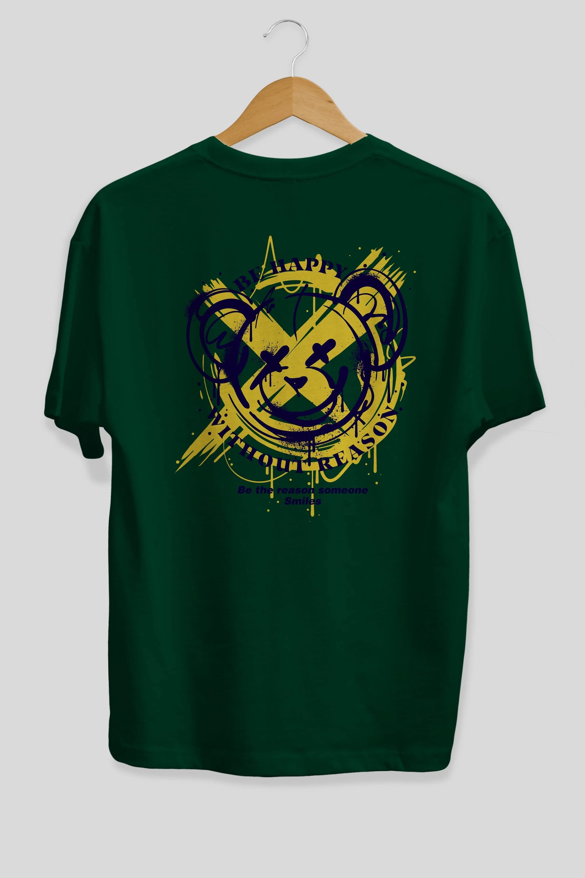 Be Happy Bear 2 Arka Baskılı Oversize t-shirt Erkek Kadın Unisex