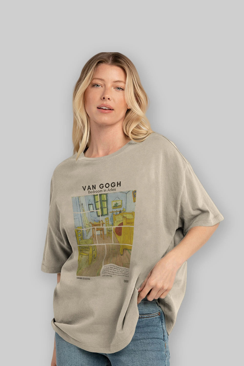 Van Gogh ön Baskılı Oversize t-shirt Erkek Kadın Bisiklet Yaka Pamuk tişort