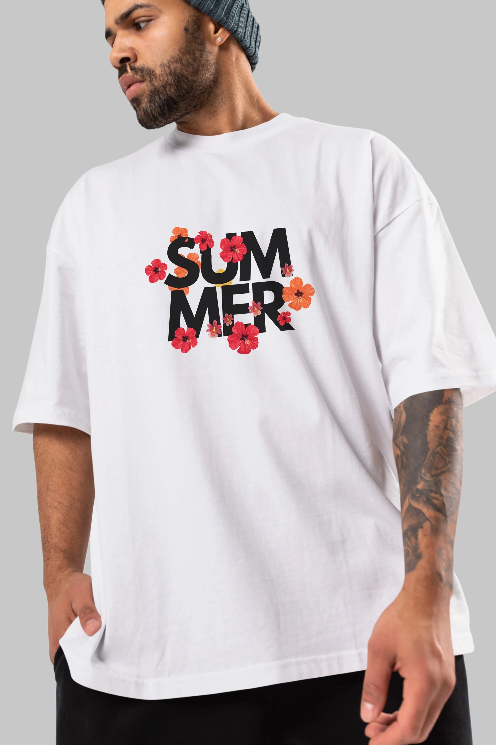Summer Yazılı 2 Ön Baskılı Oversize t-shirt Erkek Kadın Unisex
