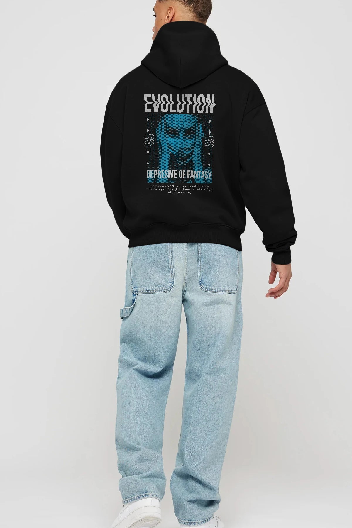 Evolution Arka Baskılı Hoodie Oversize Kapüşonlu Sweatshirt Erkek Kadın Unisex
