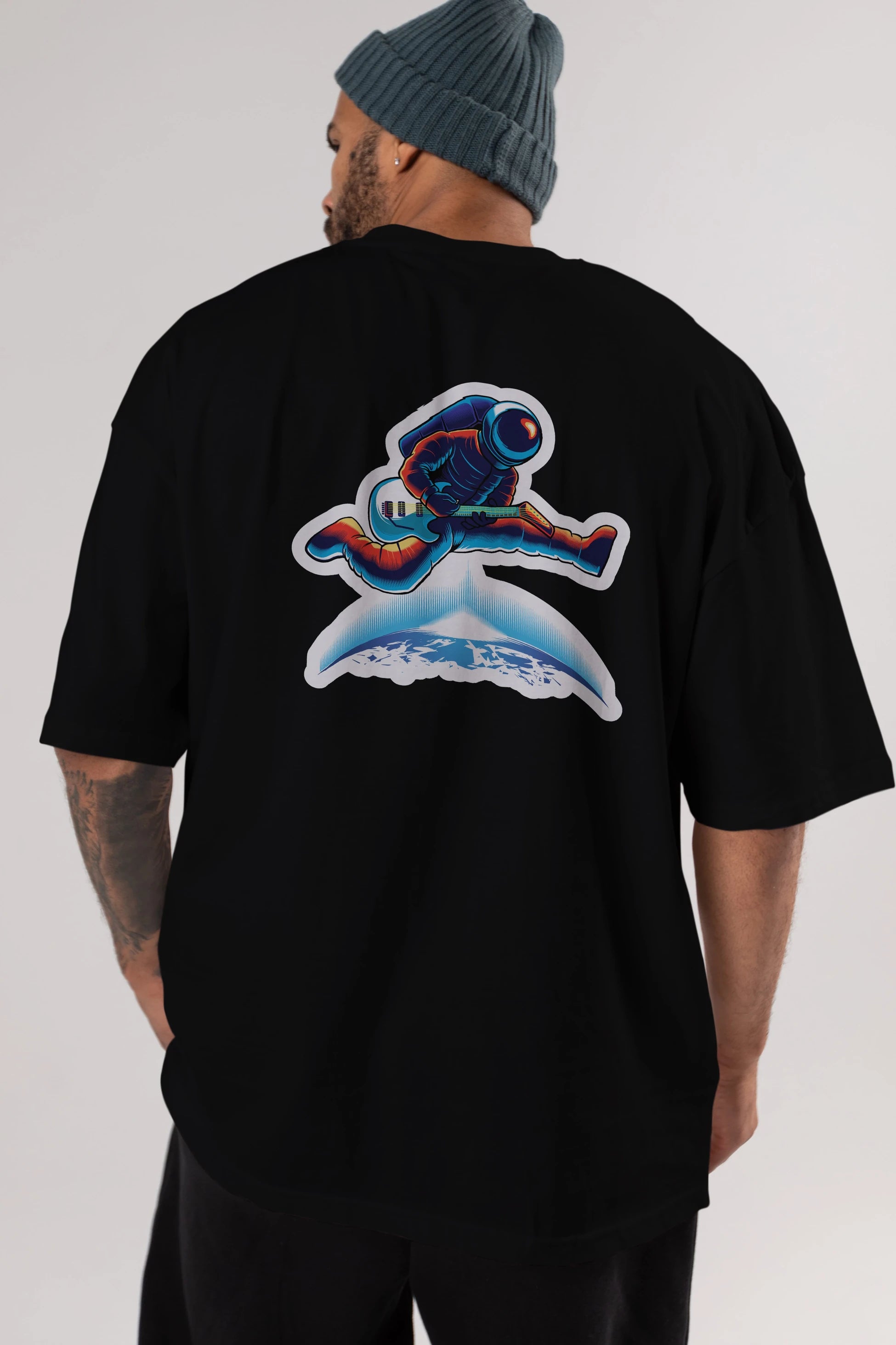 Astroguitar Sticker Arka Baskılı Oversize t-shirt Erkek Kadın Unisex
