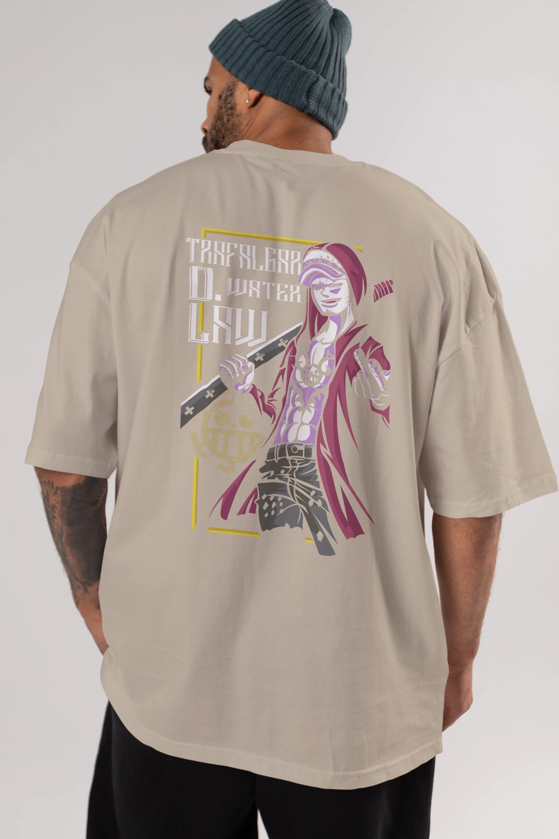 Trafalgar D. Water Law Anime Arka Baskılı Oversize t-shirt Erkek Kadın Unisex %100 pamuk tişort