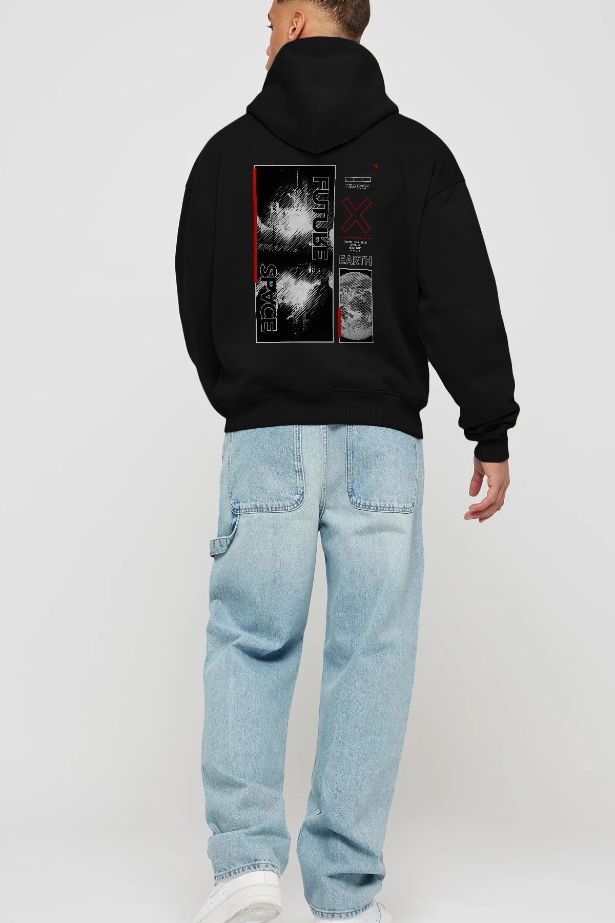 Future Space Arka Baskılı Hoodie Oversize Kapüşonlu Sweatshirt Erkek Kadın Unisex