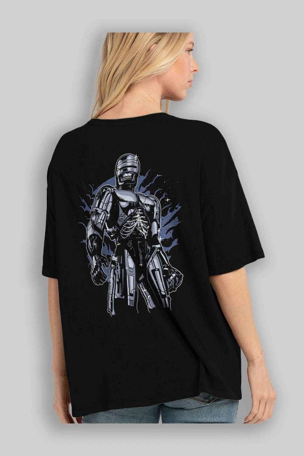 Roboskull Arka Baskılı Oversize t-shirt Erkek Kadın Unisex %100 Pamuk