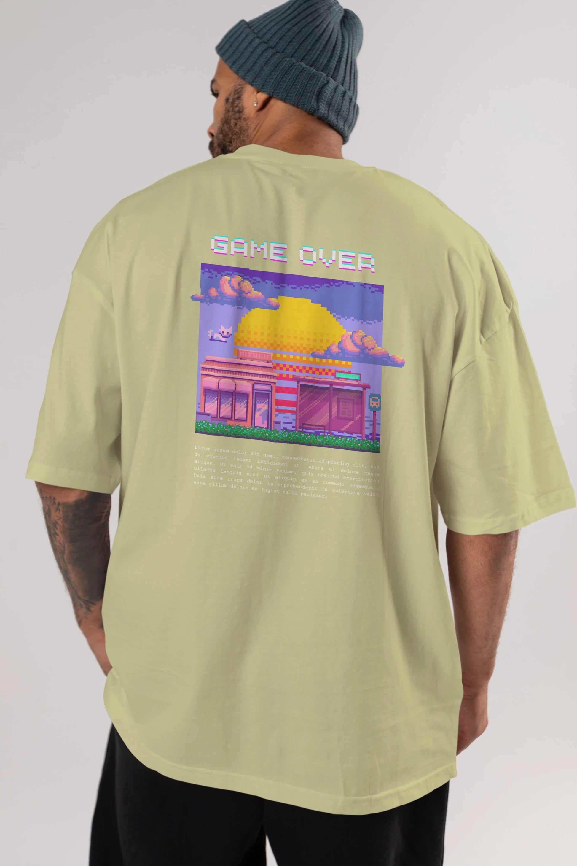 Game Over Yazılı Arka Baskılı Oversize t-shirt Erkek Kadın Unisex