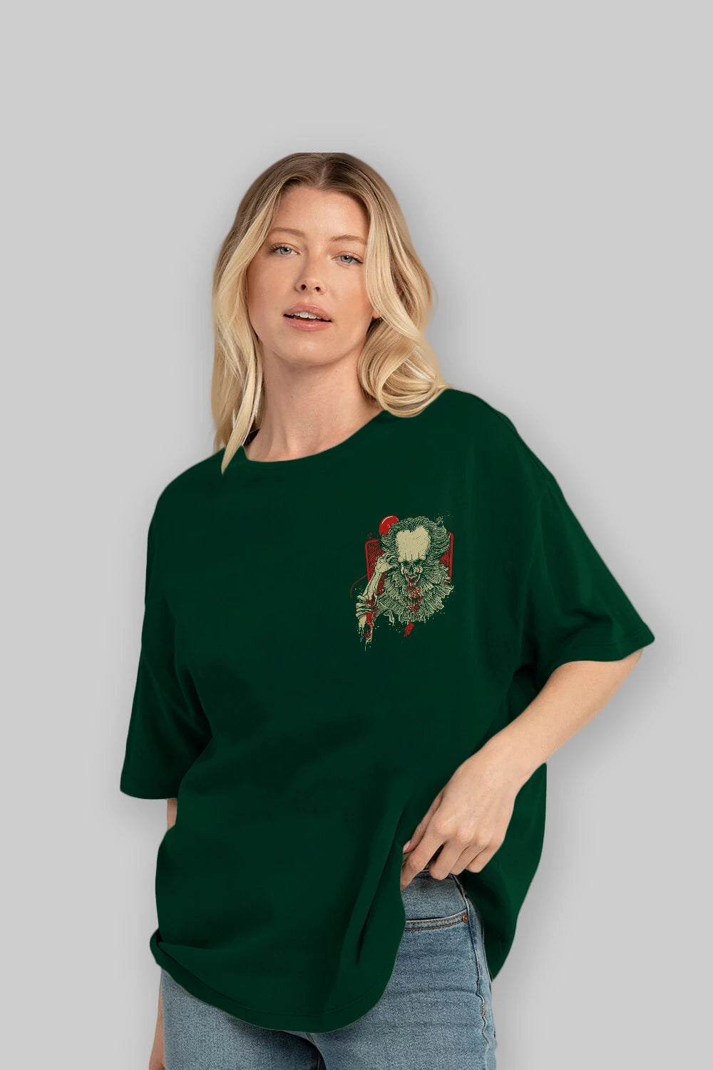 it (2) Ön Sol Baskılı Oversize t-shirt Erkek Kadın Unisex %100 Pamuk Bisiklet Yaka tişort