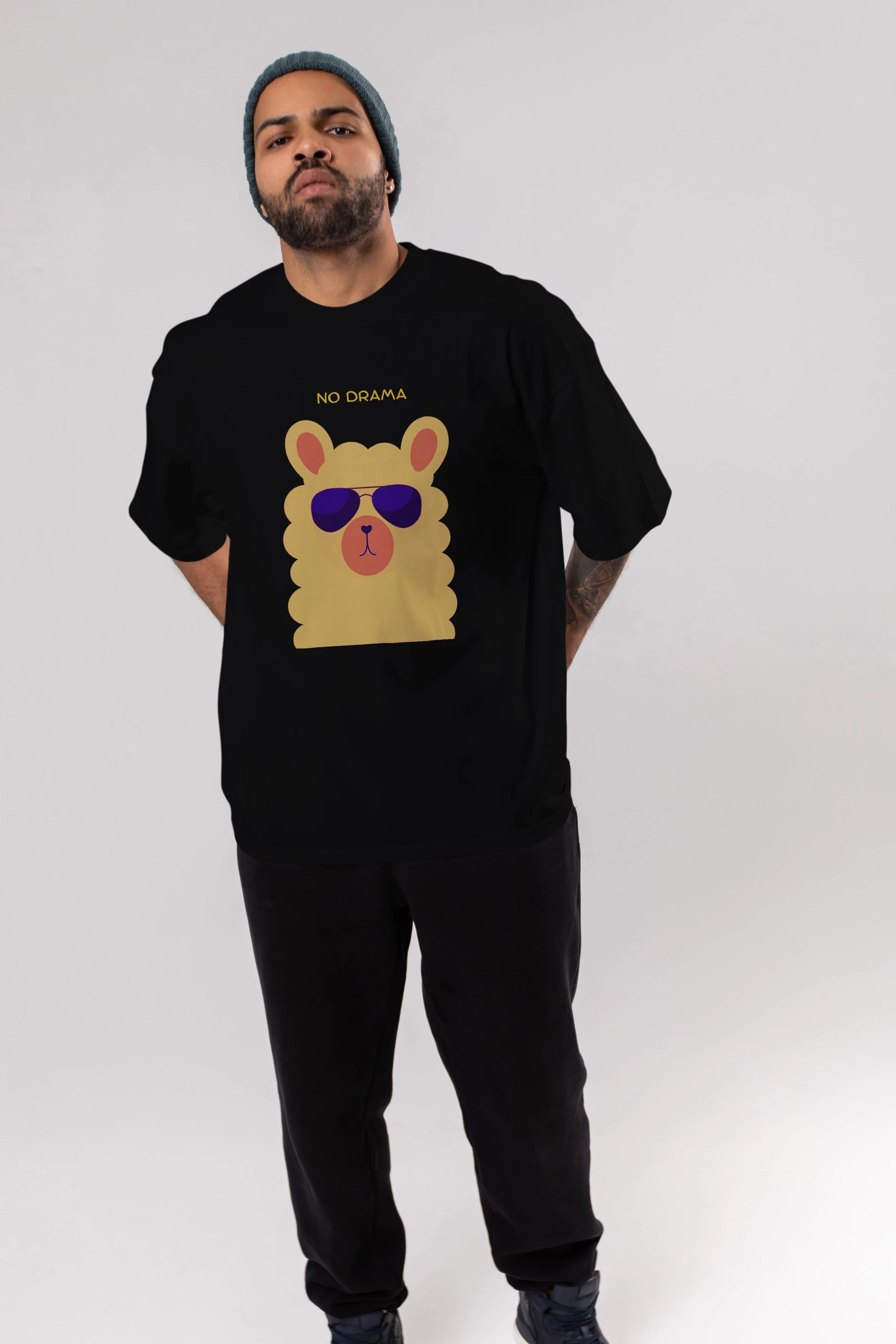 No Drama Yazılı Lama Ön Baskılı Oversize t-shirt Erkek Kadın Unisex