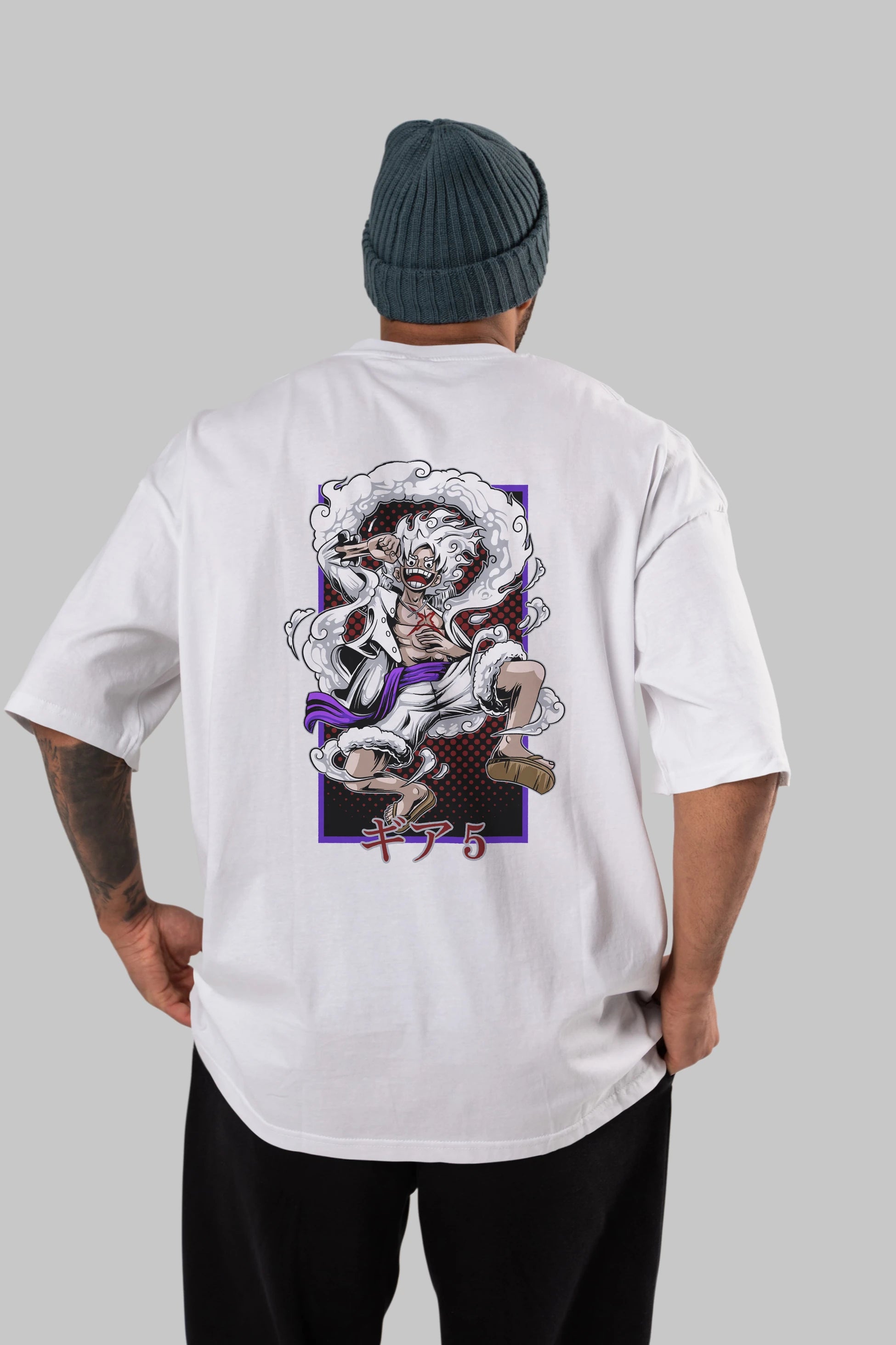 LUFFY GEAR 5 RECUADRO Anime Arka Baskılı Oversize t-shirt Erkek Kadın Unisex
