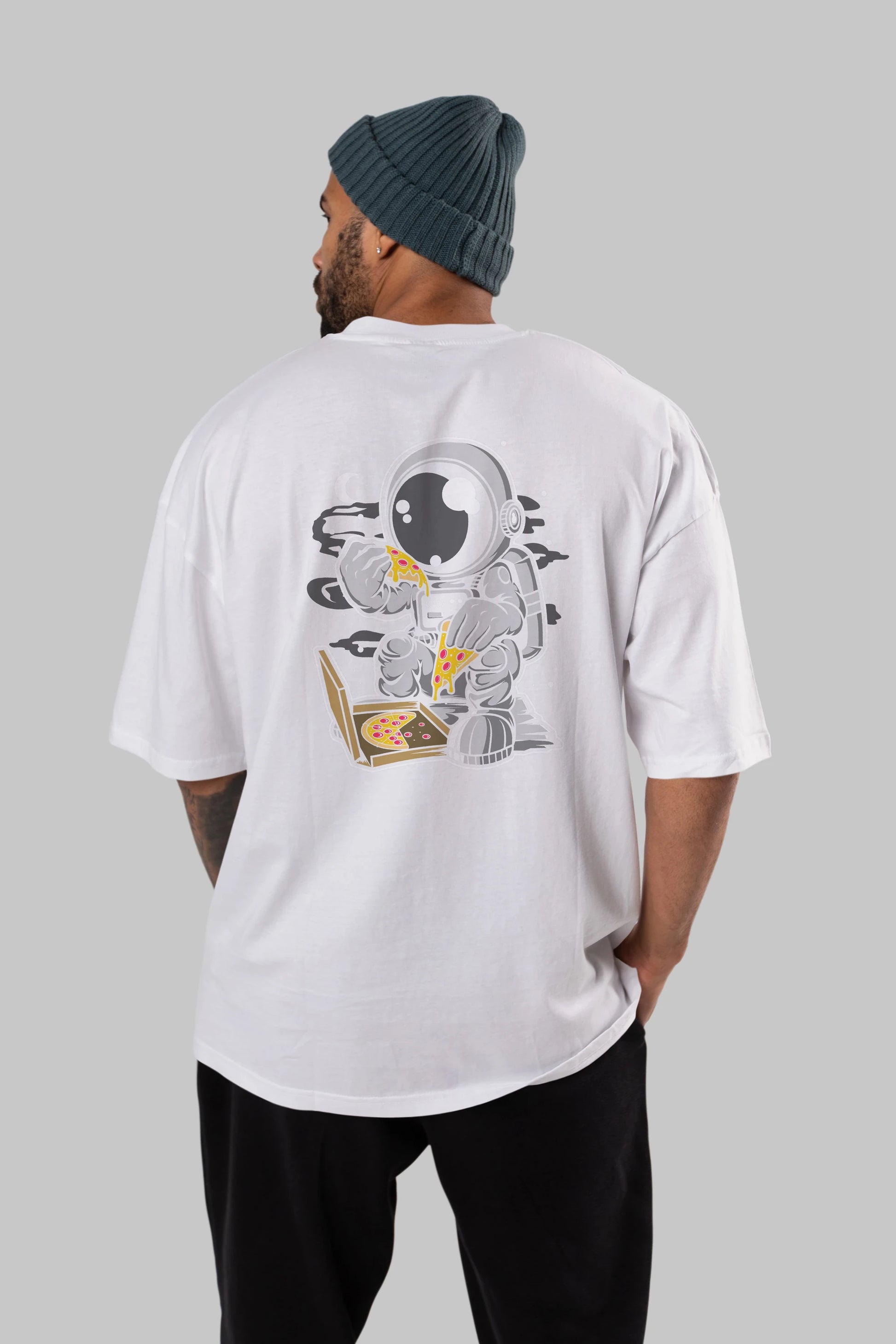 Astronaut Pizza Arka Baskılı Oversize t-shirt Erkek Kadın Unisex