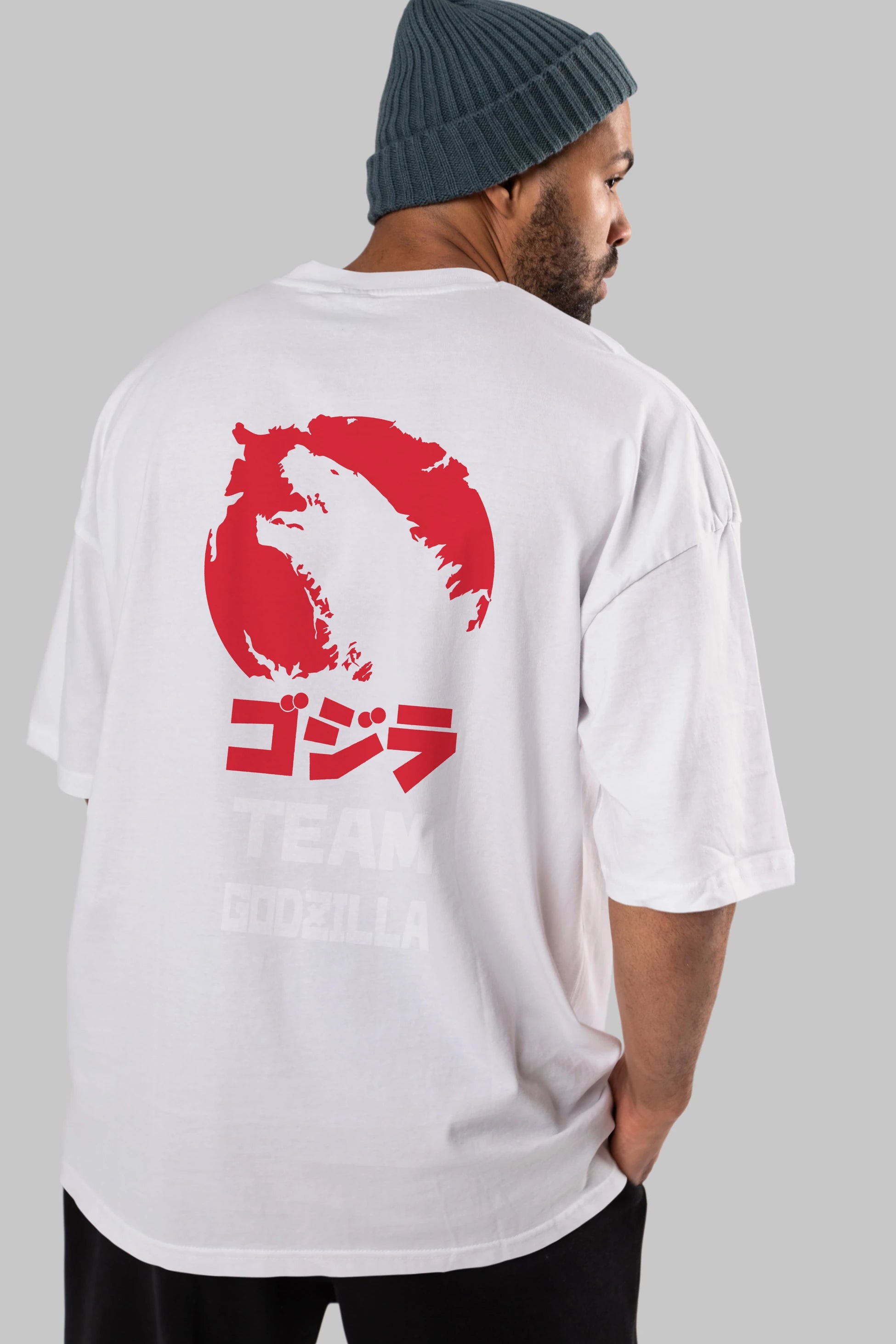 Team Godzilla Arka Baskılı Oversize t-shirt Erkek Kadın Unisex %100 Pamuk Bisiklet Yaka tişort