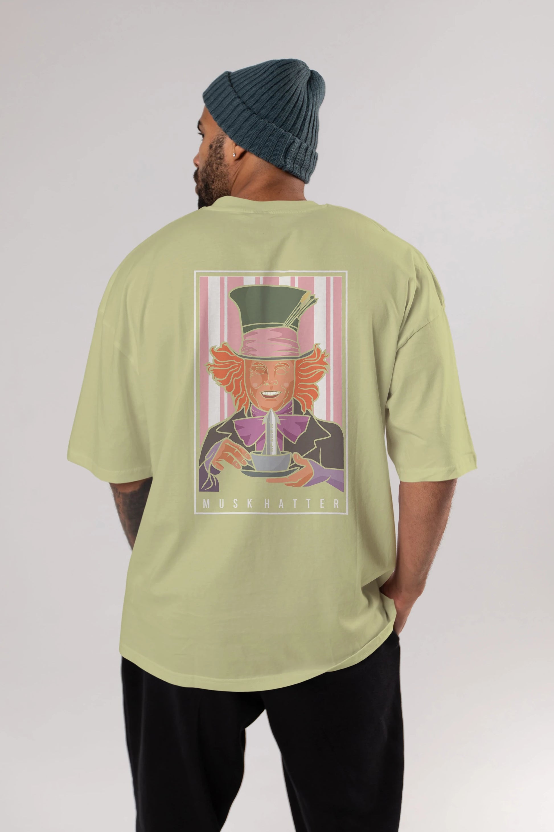 Mad Hatter Elon Musk Arka Baskılı Oversize t-shirt Erkek Kadın Unisex %100 Pamuk tişort