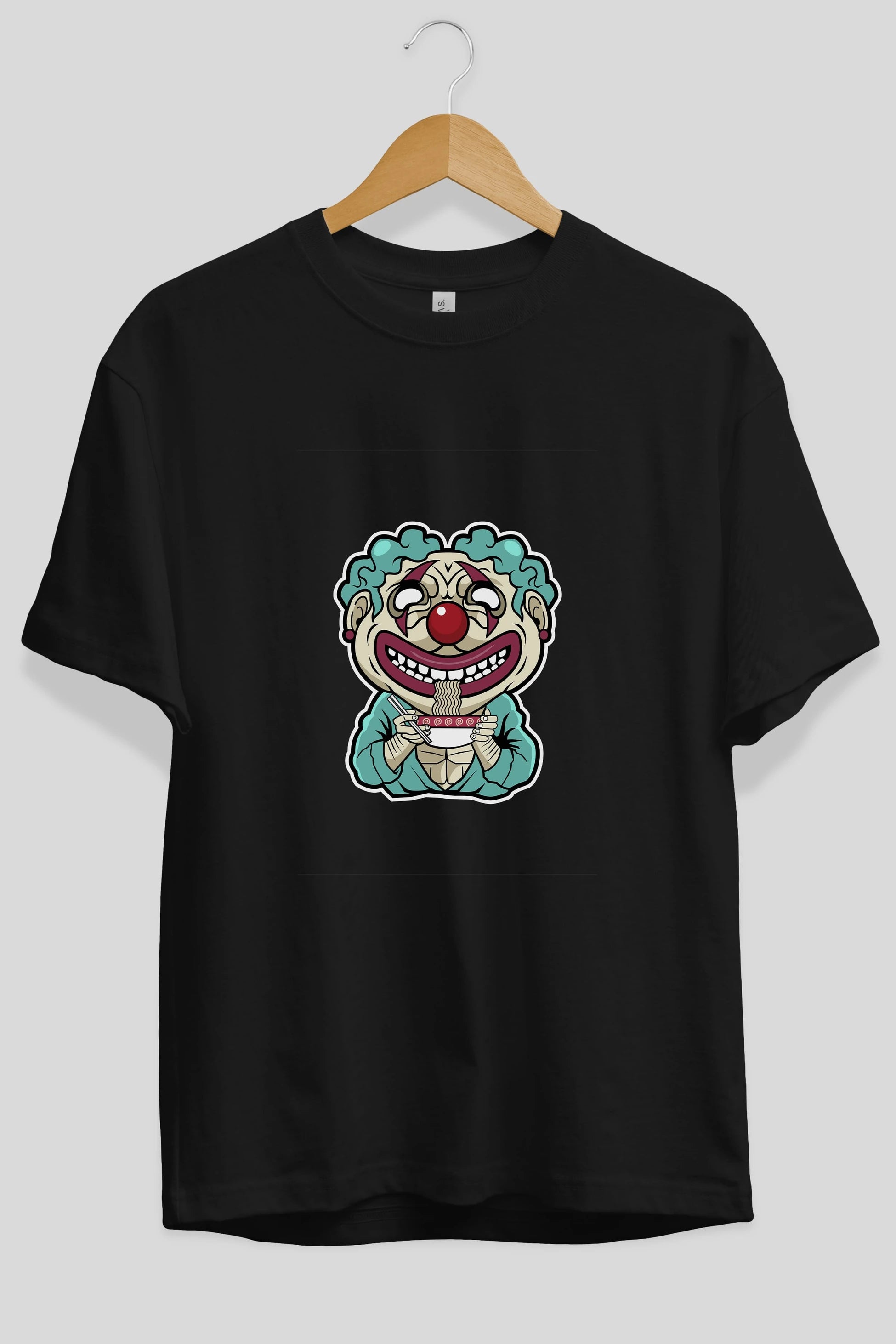 Clown Ramen Ön Baskılı Oversize t-shirt Erkek Kadın Unisex %100 Pamuk tişort