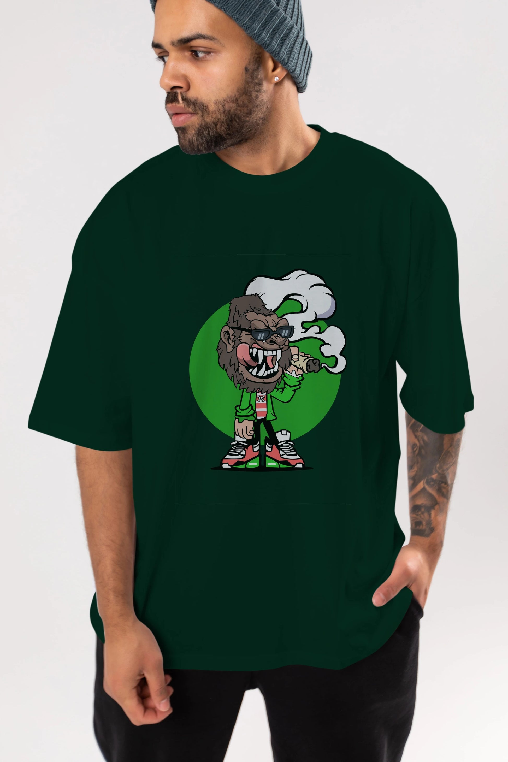 Gorilla Smoker Ön Baskılı Oversize t-shirt Erkek Kadın Unisex %100 Pamuk tişort
