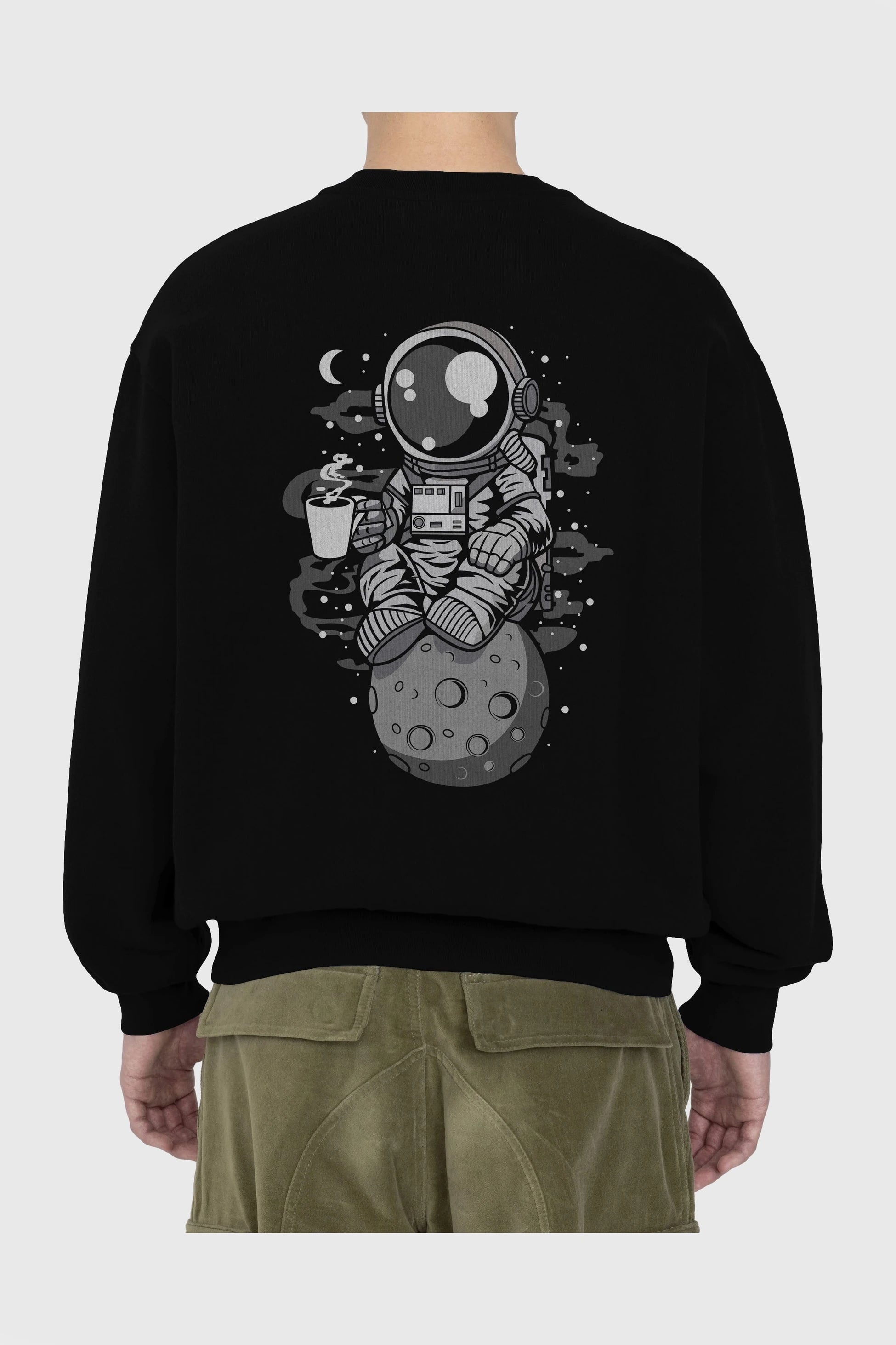 Astronaut Coffee Arka Baskılı Oversize Sweatshirt Erkek Kadın Unisex