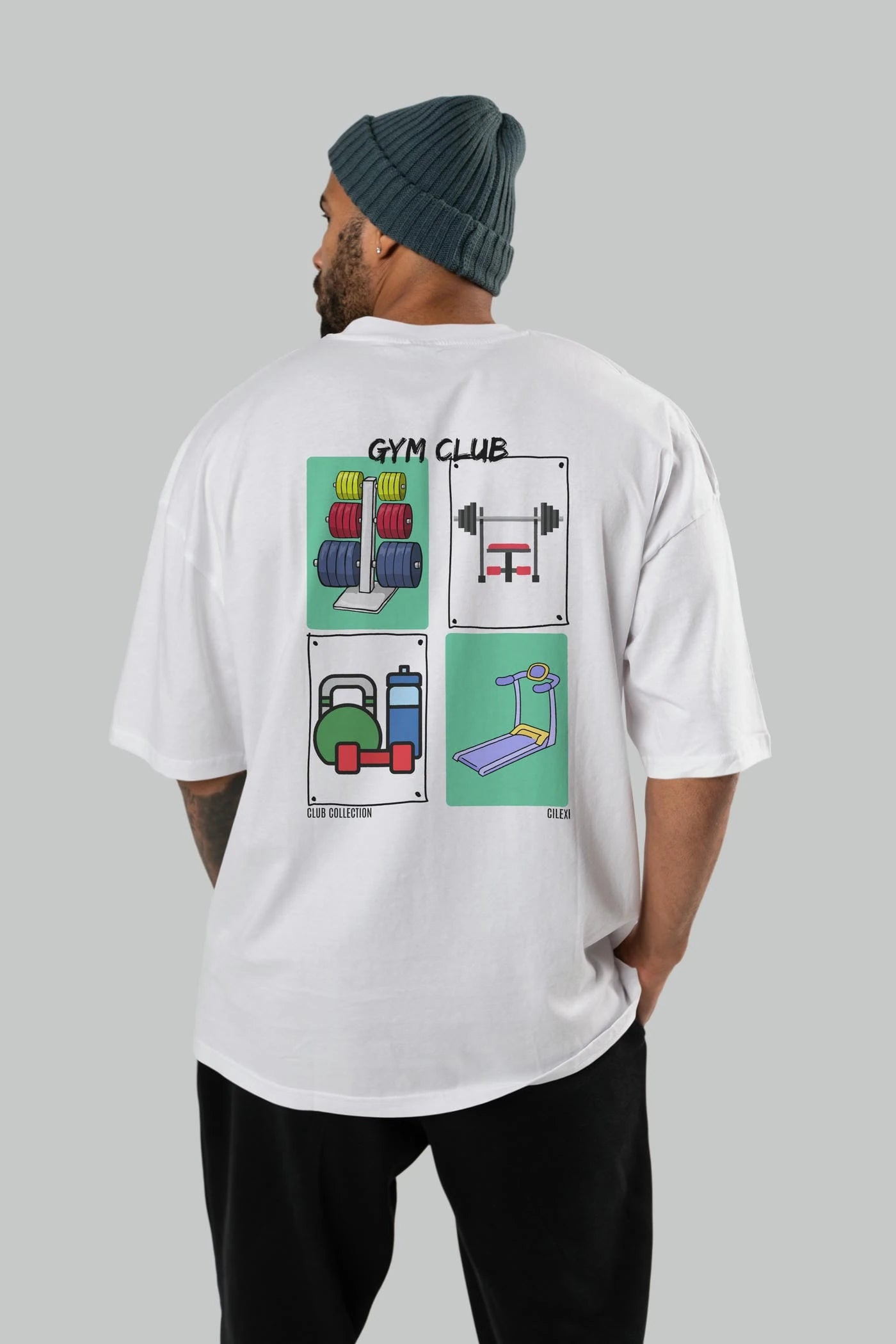 Gym Club Arka Baskılı Oversize t-shirt Erkek Kadın %100 Pamuk Bisiklet Yaka tişort