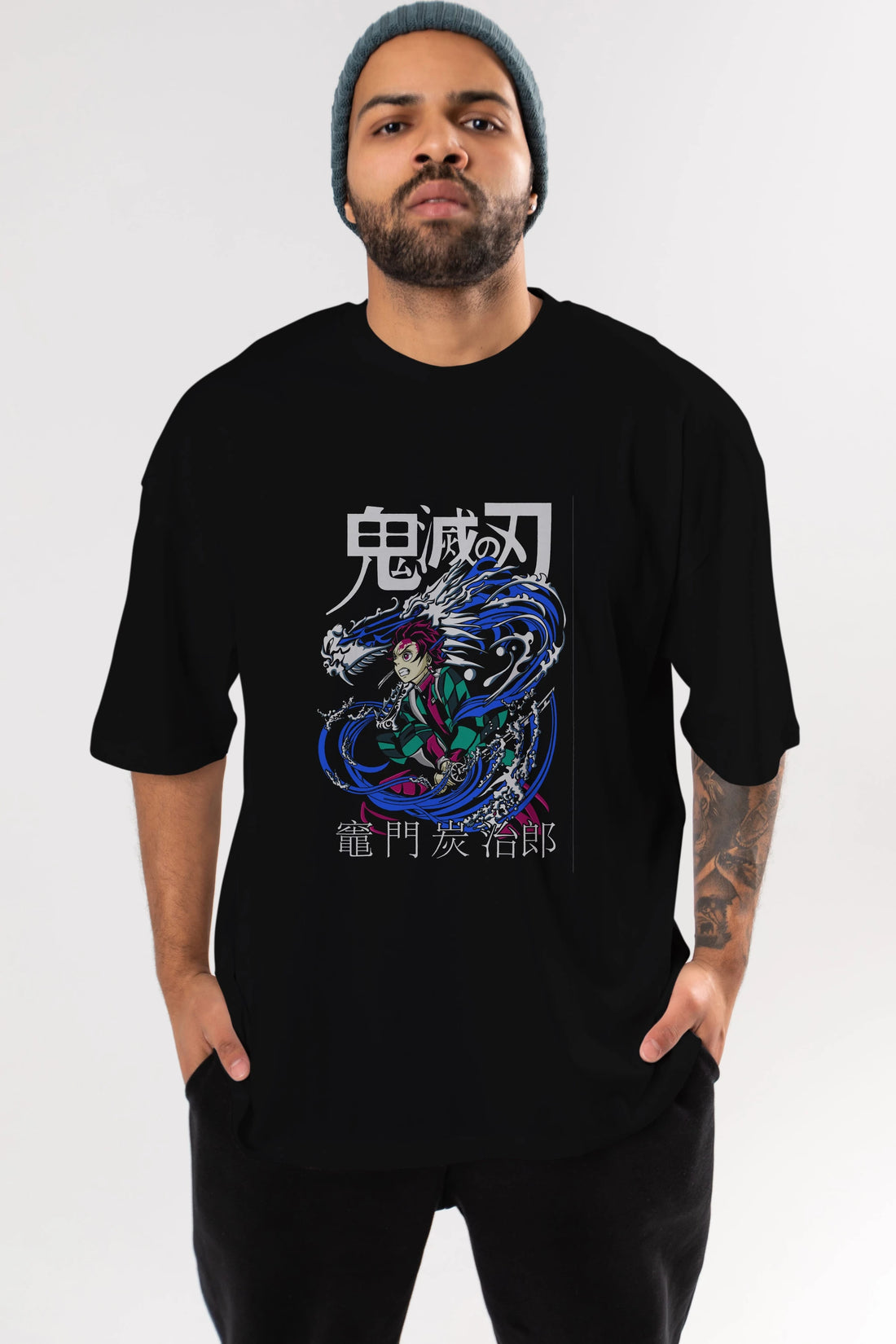 TANJIRO KAMADO 2 Anime Ön Baskılı Oversize t-shirt %100 pamuk Erkek Kadın Unisex